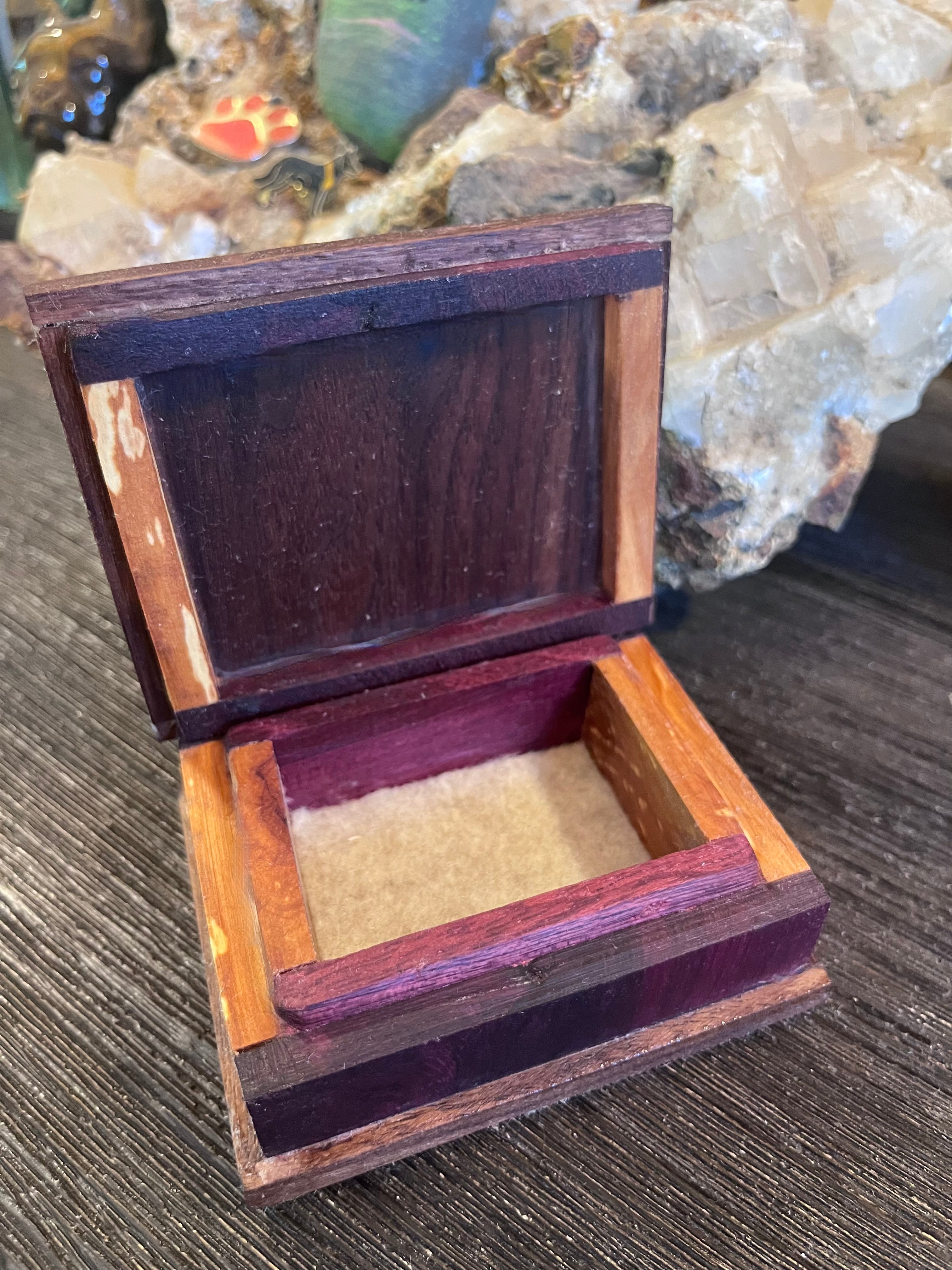 Walnut, Heirloom Apple & Purpleheart Keepsake Box | Removable Lid | Gray Felt | Handmade in Oregon