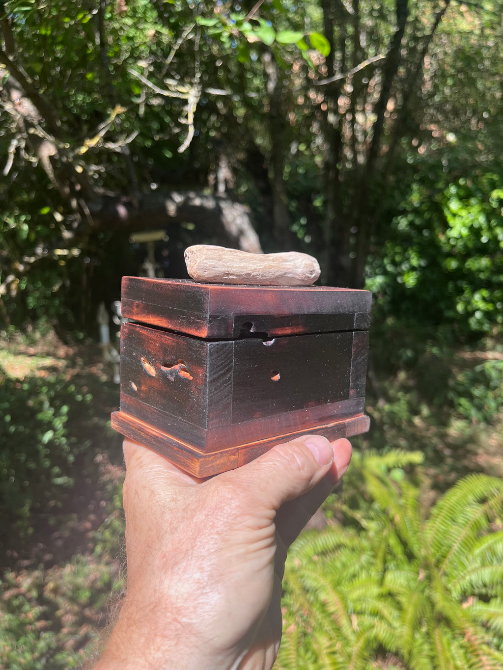 Charred Ash & Upcycled Cherry Keepsake Box | Driftwood Pull | Gray Felt | Handmade in Oregon