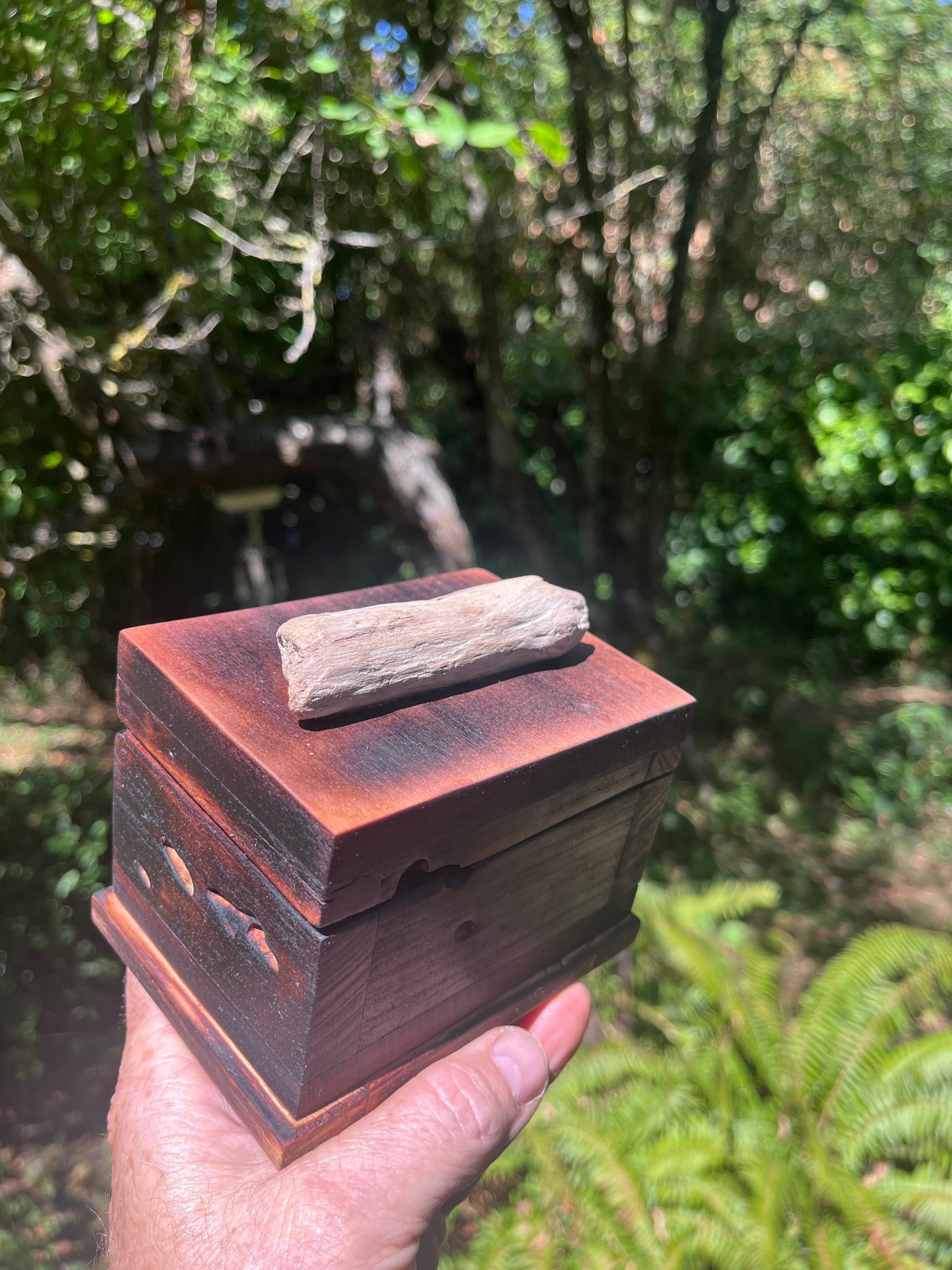 Charred Ash & Upcycled Cherry Keepsake Box | Driftwood Pull | Gray Felt | Handmade in Oregon