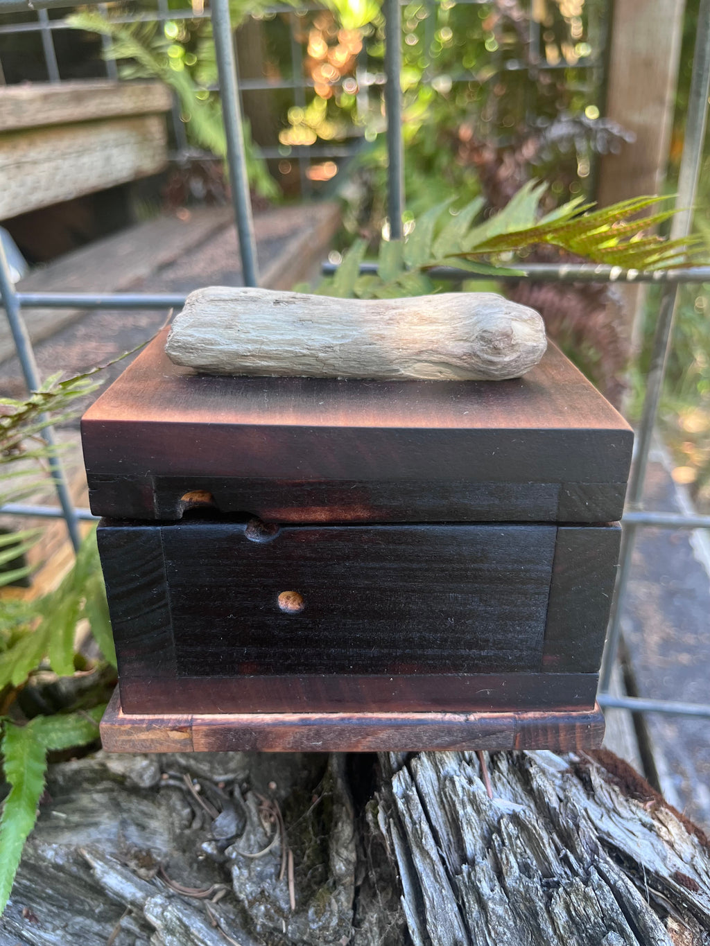 Charred Ash & Upcycled Cherry Keepsake Box | Driftwood Pull | Gray Felt | Handmade in Oregon