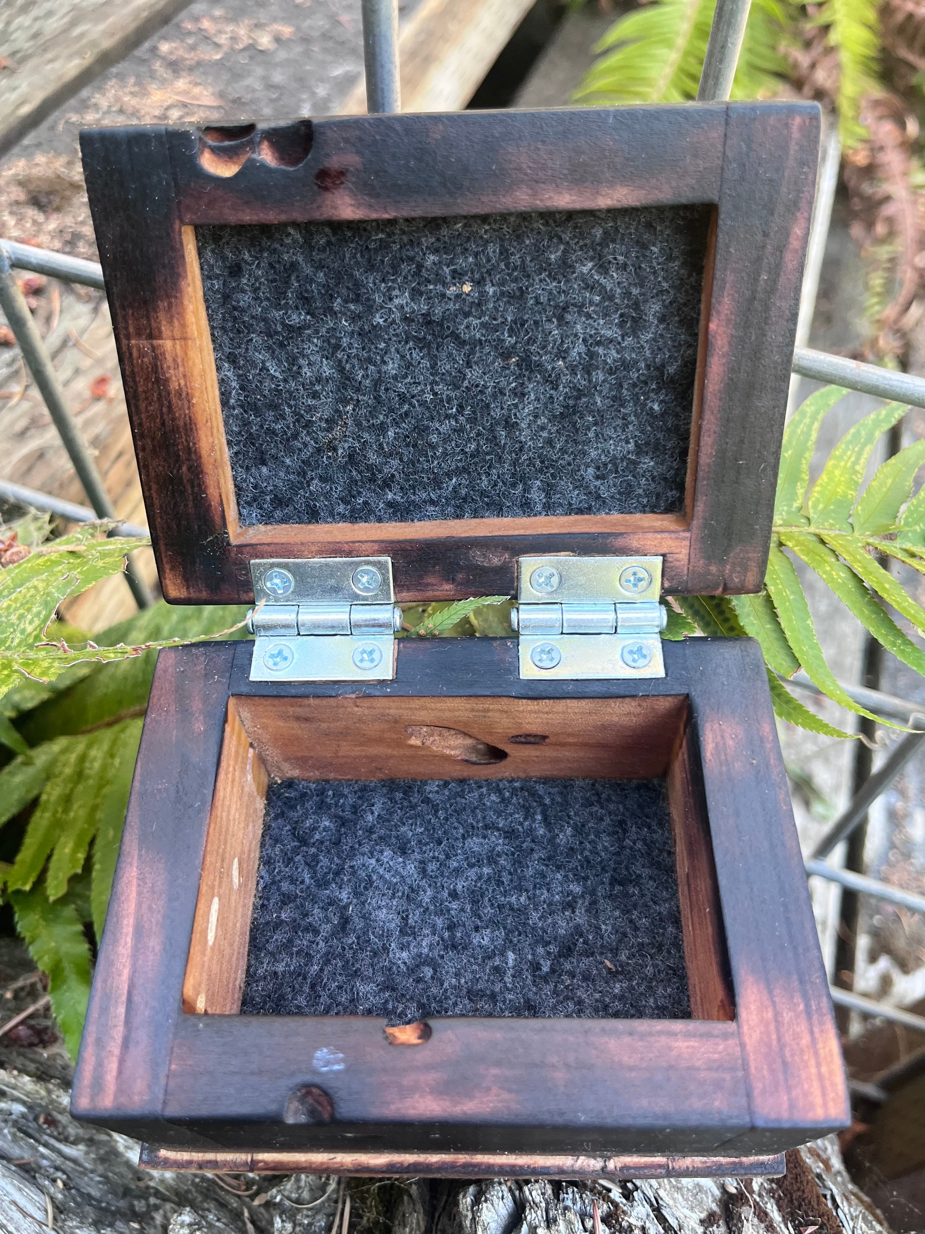 Charred Ash & Upcycled Cherry Keepsake Box | Driftwood Pull | Gray Felt | Handmade in Oregon