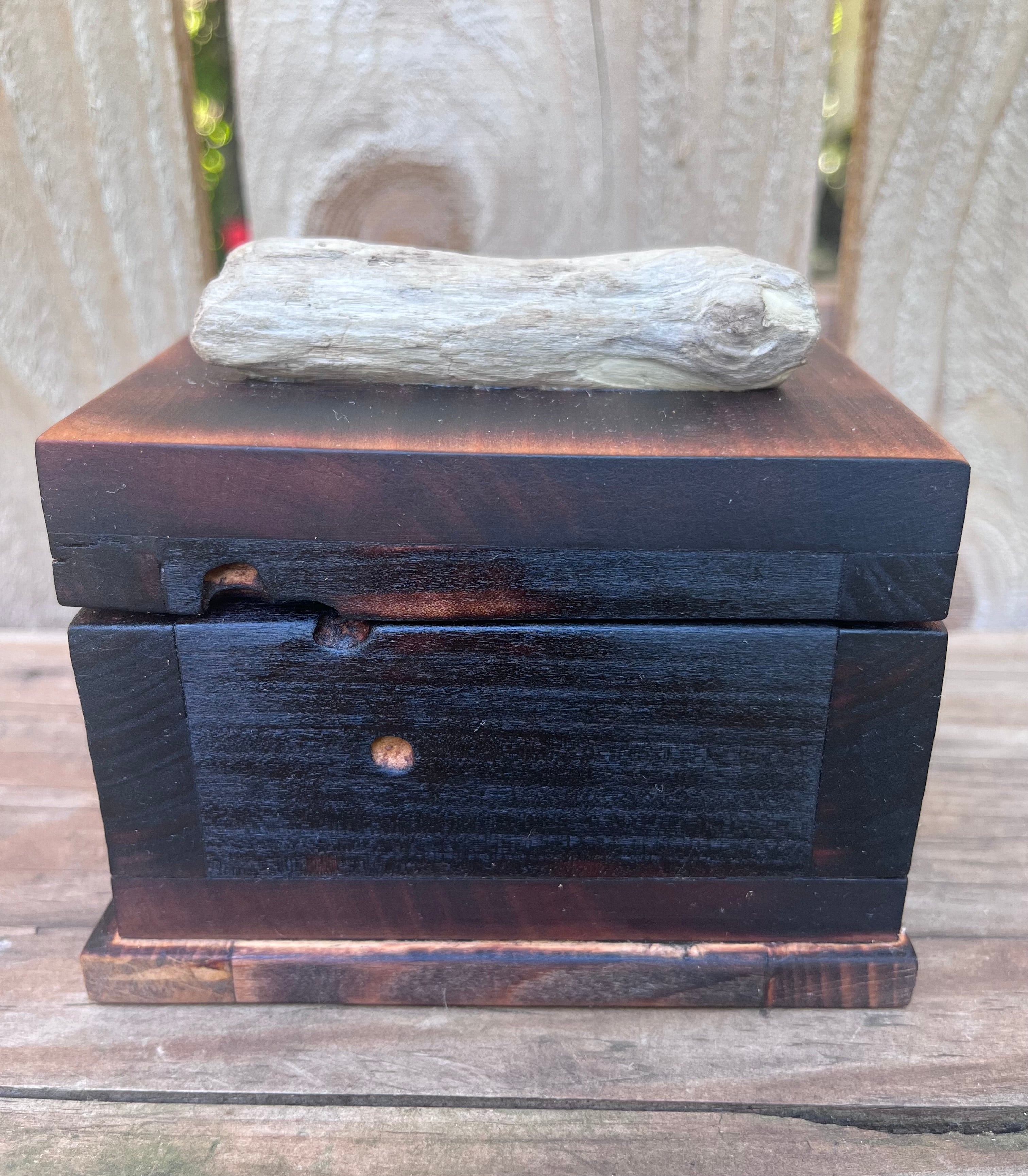 Charred Ash & Upcycled Cherry Keepsake Box | Driftwood Pull | Gray Felt | Handmade in Oregon