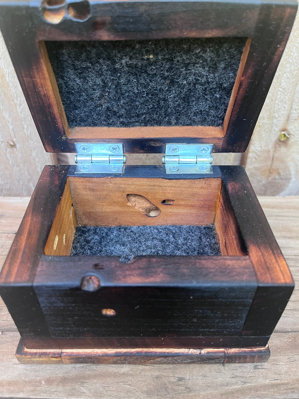 Charred Ash & Upcycled Cherry Keepsake Box | Driftwood Pull | Gray Felt | Handmade in Oregon