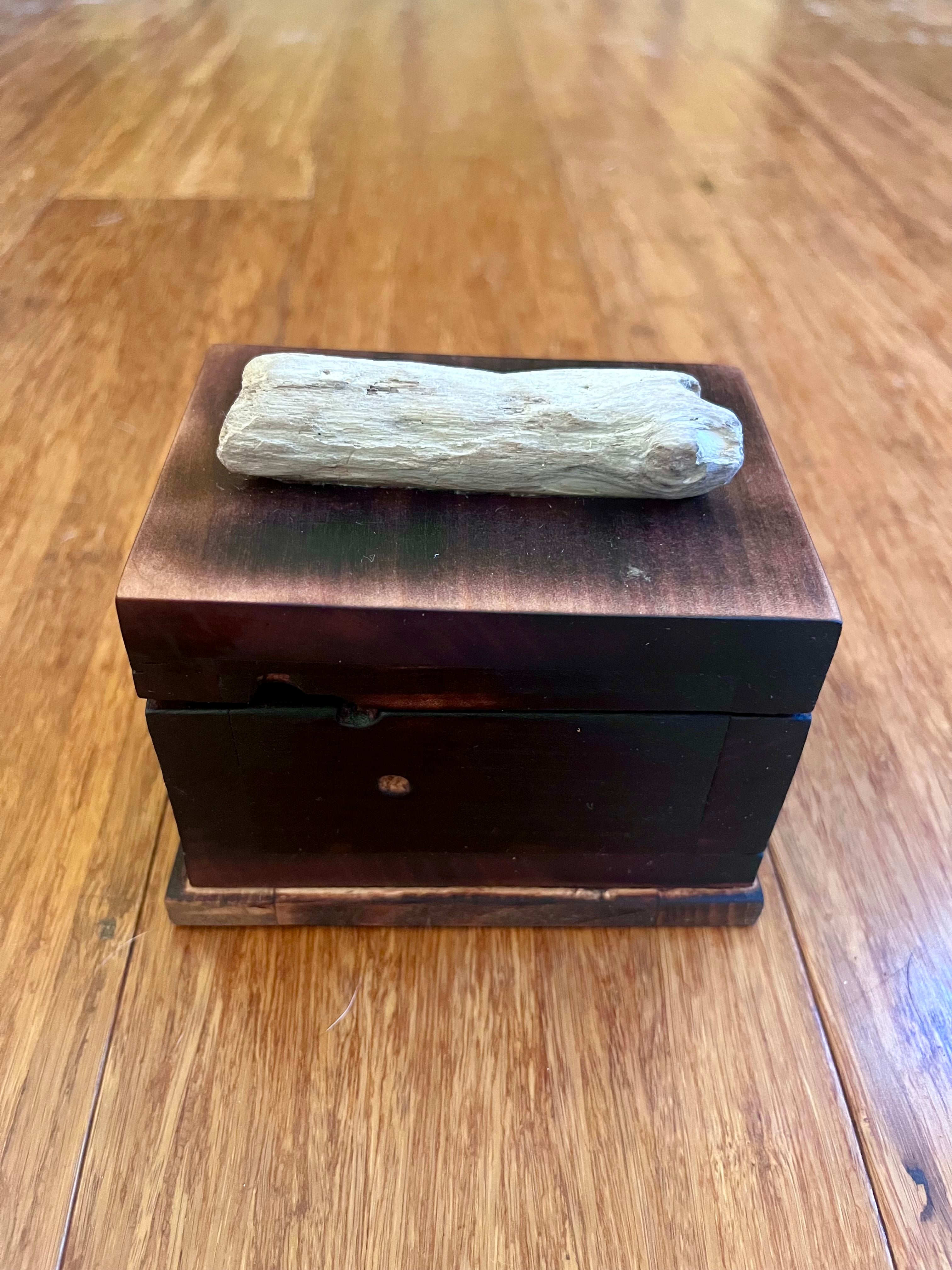 Charred Ash & Upcycled Cherry Keepsake Box | Driftwood Pull | Gray Felt | Handmade in Oregon