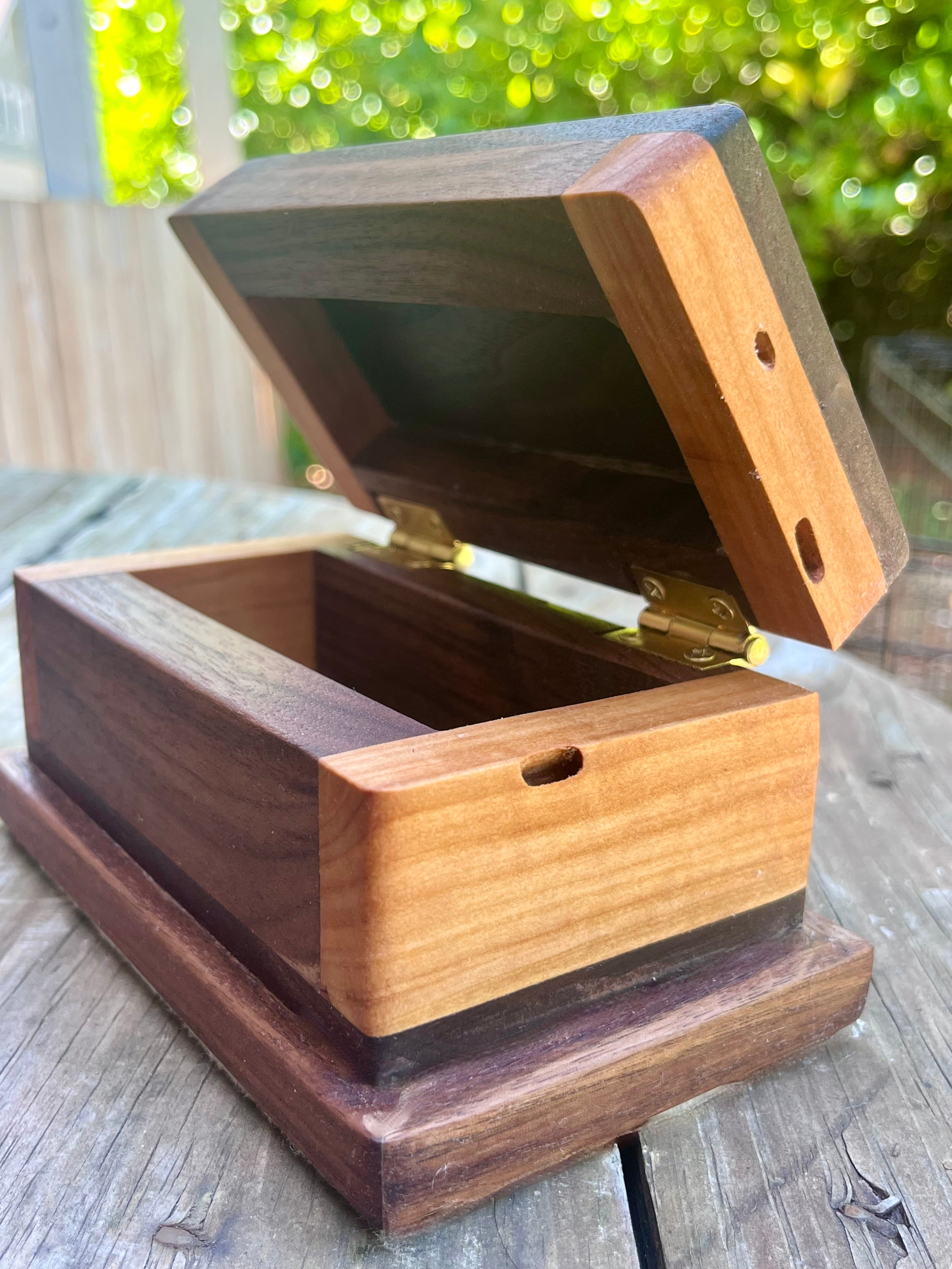 Locally Grown Walnut & Ash Treasure Chest | Brass Hinges | Black Felt | Handmade in Oregon