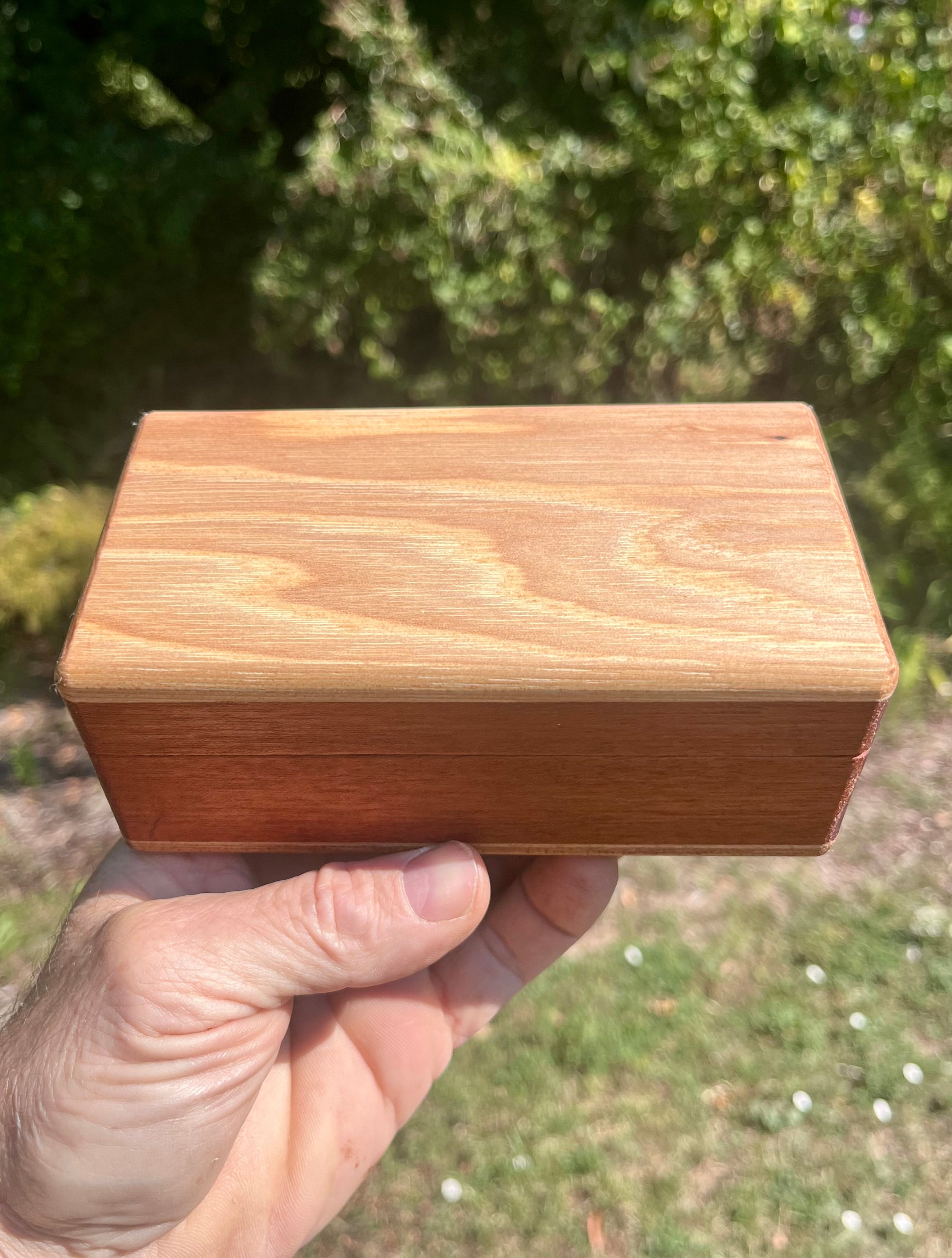 Reclaimed Cherry & Sapele Treasure Chest Jewelry Box – Walnut Details, Green Felt Interior
