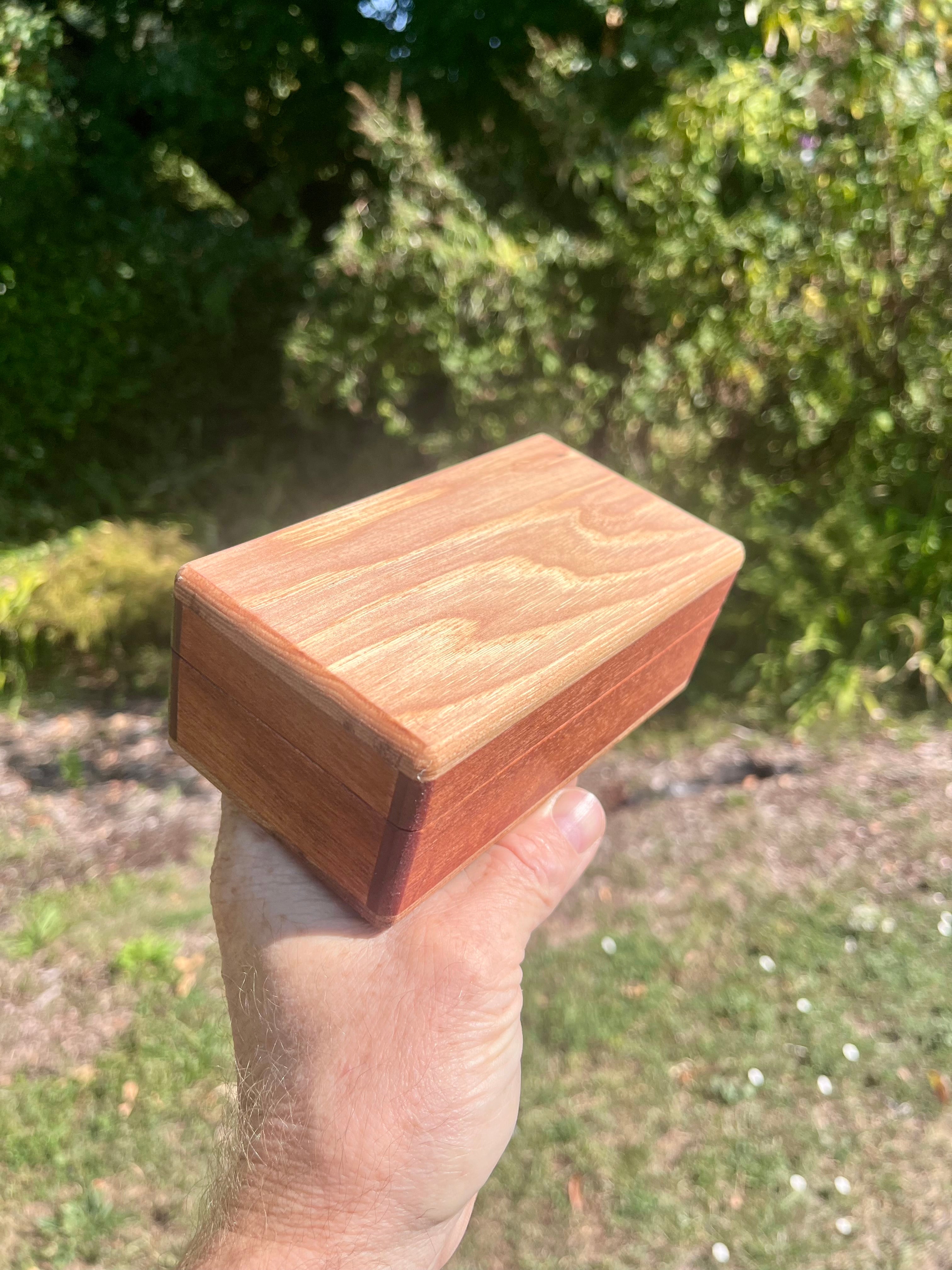 Reclaimed Cherry & Sapele Treasure Chest Jewelry Box – Walnut Details, Green Felt Interior