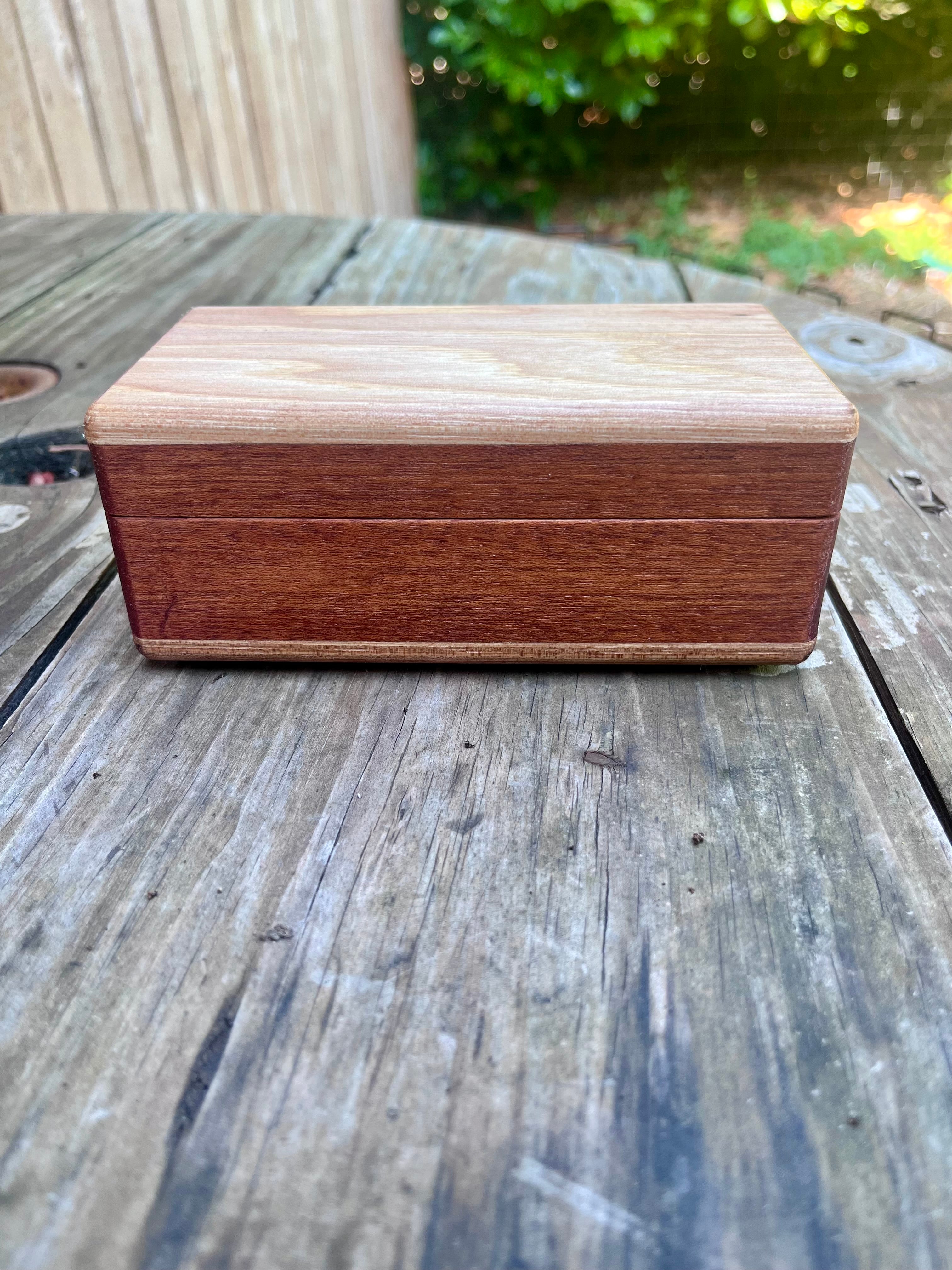 Reclaimed Cherry & Sapele Treasure Chest Jewelry Box – Walnut Details, Green Felt Interior