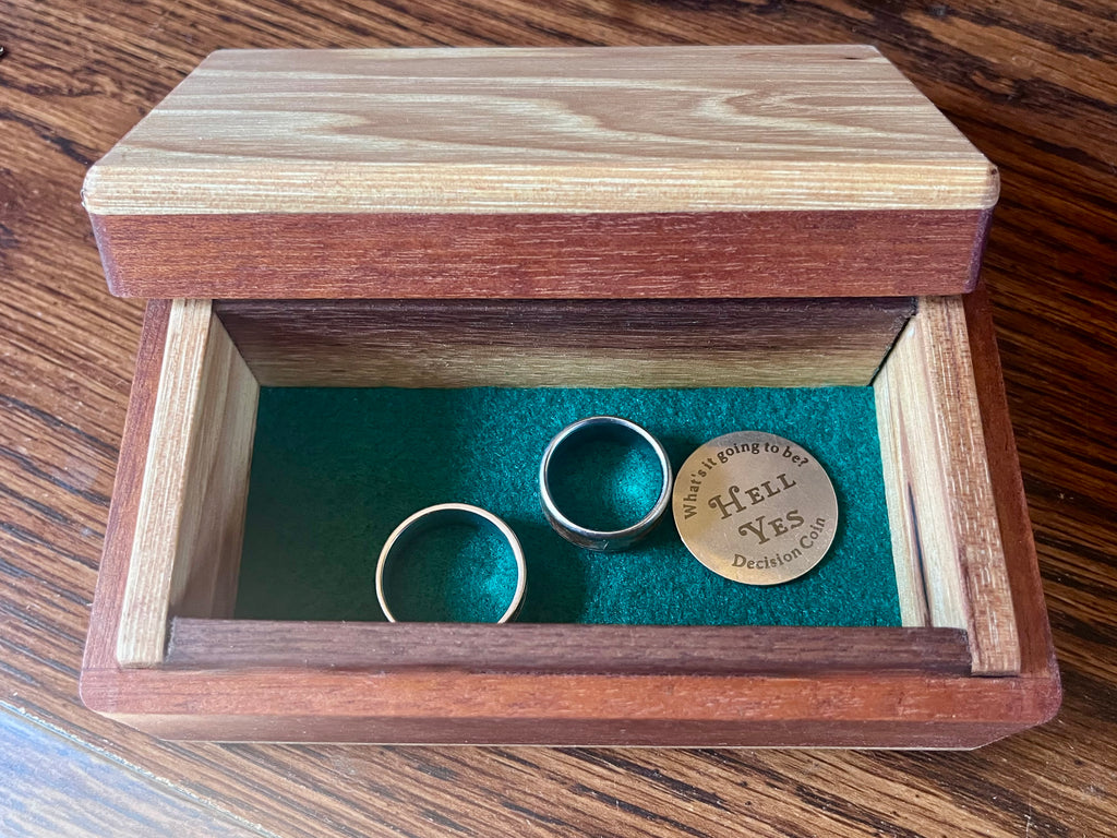 Reclaimed Cherry & Sapele Treasure Chest Jewelry Box – Walnut Details, Green Felt Interior
