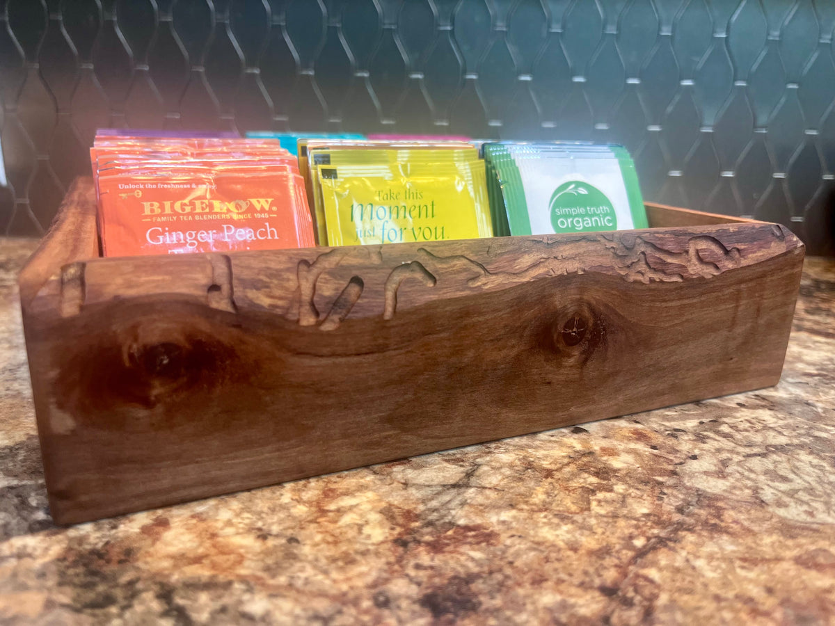 Live Edge Ash & Heirloom Apple Tea Box – 6 Compartment Organizer
