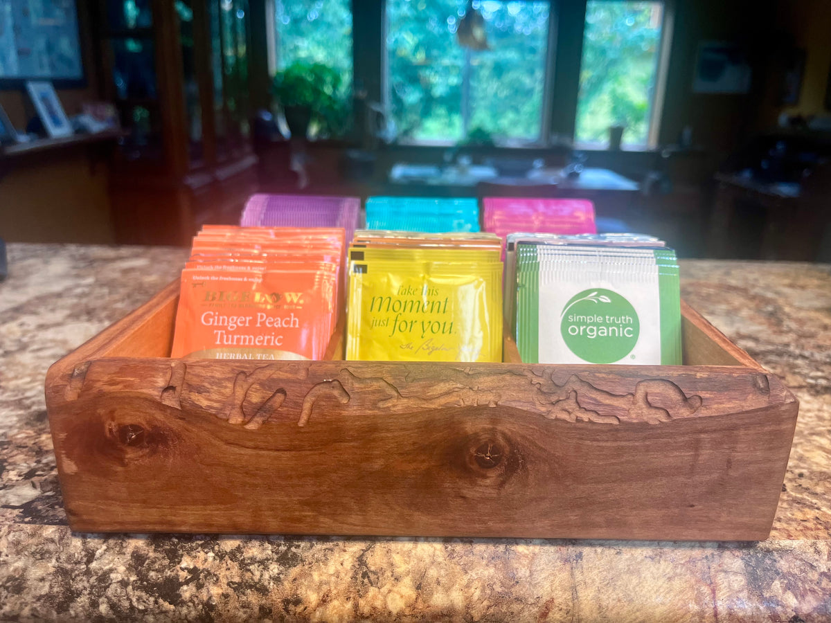 Live Edge Ash & Heirloom Apple Tea Box – 6 Compartment Organizer