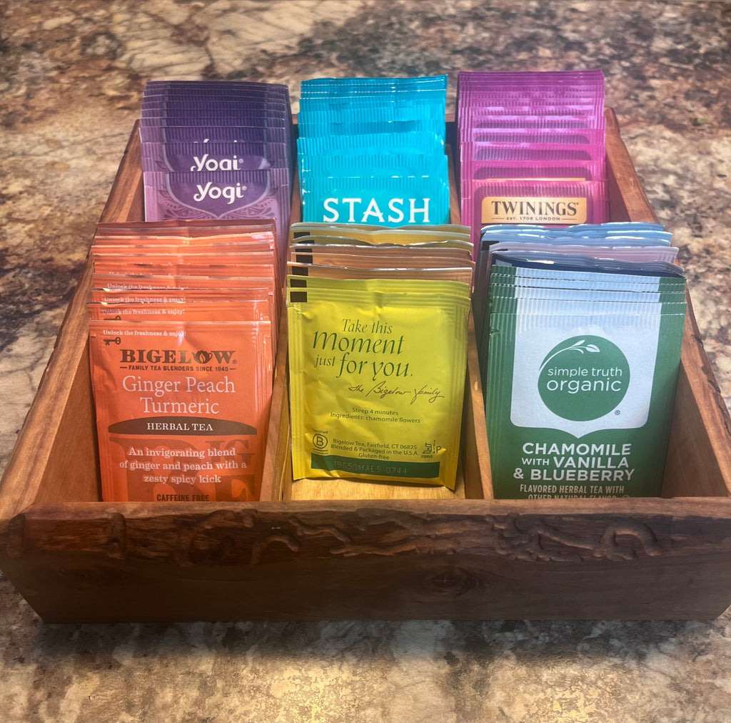 Live Edge Ash & Heirloom Apple Tea Box – 6 Compartment Organizer
