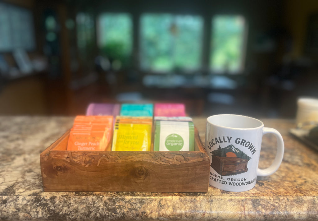 Live Edge Ash & Heirloom Apple Tea Box – 6 Compartment Organizer