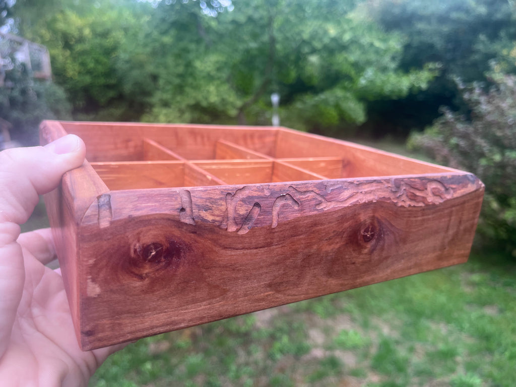 Live Edge Ash & Heirloom Apple Tea Box – 6 Compartment Organizer