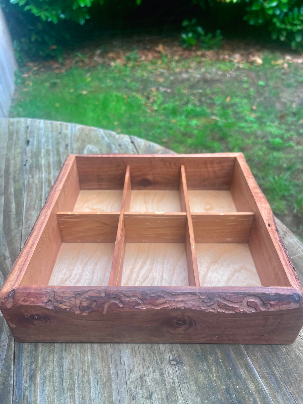 Live Edge Ash & Heirloom Apple Tea Box – 6 Compartment Organizer