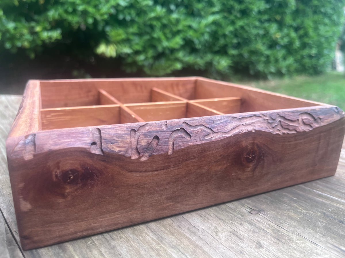 Live Edge Ash & Heirloom Apple Tea Box – 6 Compartment Organizer