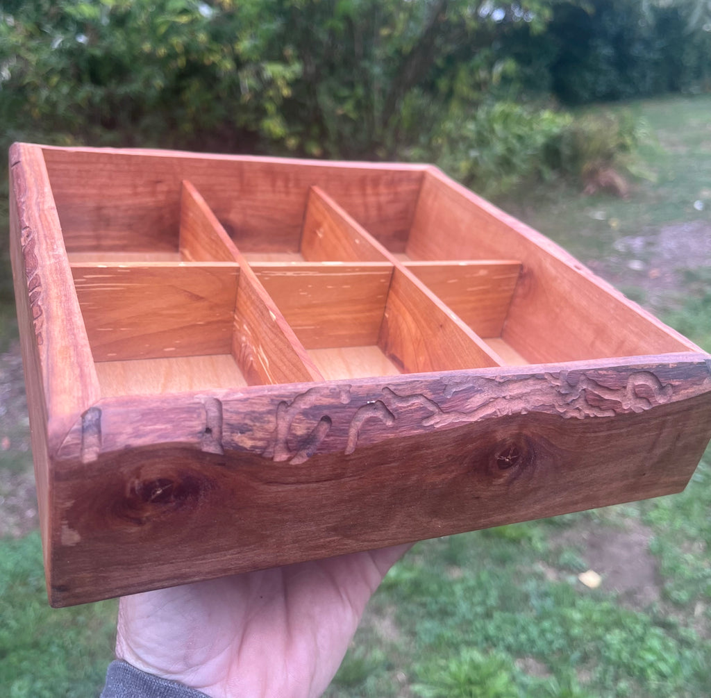Live Edge Ash & Heirloom Apple Tea Box – 6 Compartment Organizer