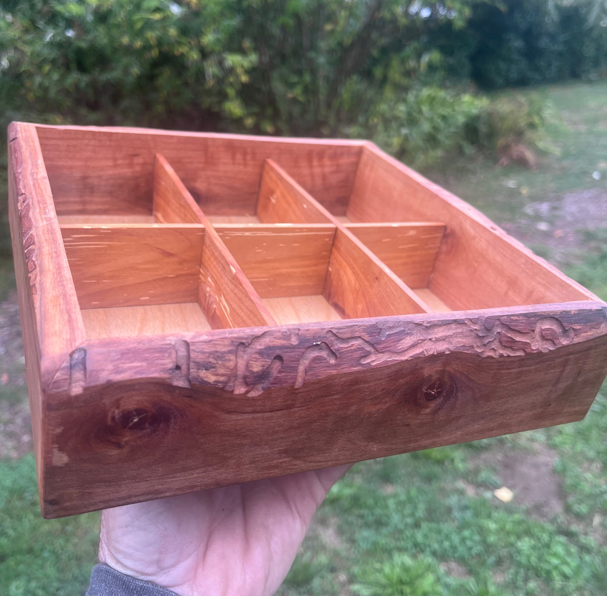 Live Edge Ash & Heirloom Apple Tea Box – 6 Compartment Organizer