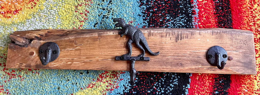 Roars & Hooks Dinosaur Coat Rack – Live Edge Plum Wood (24")