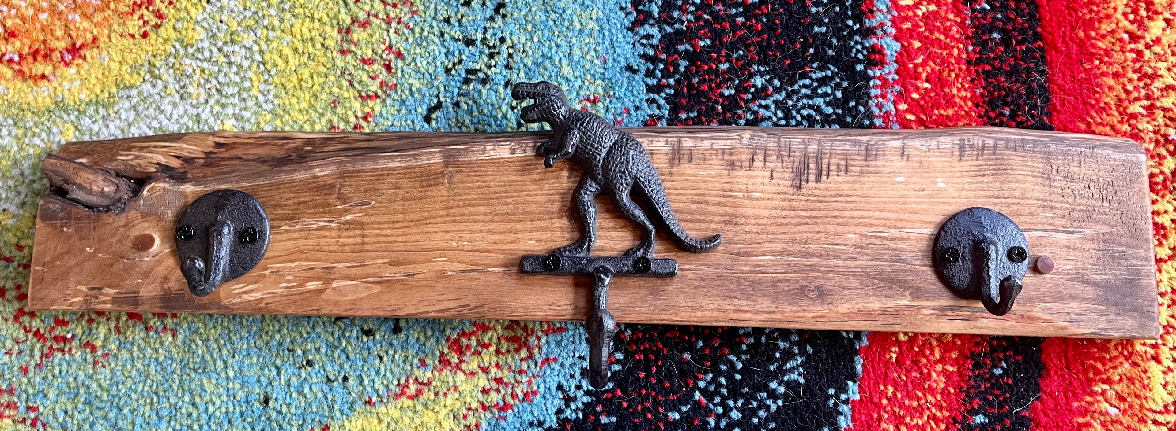 Roars & Hooks Dinosaur Coat Rack – Live Edge Plum Wood (24")