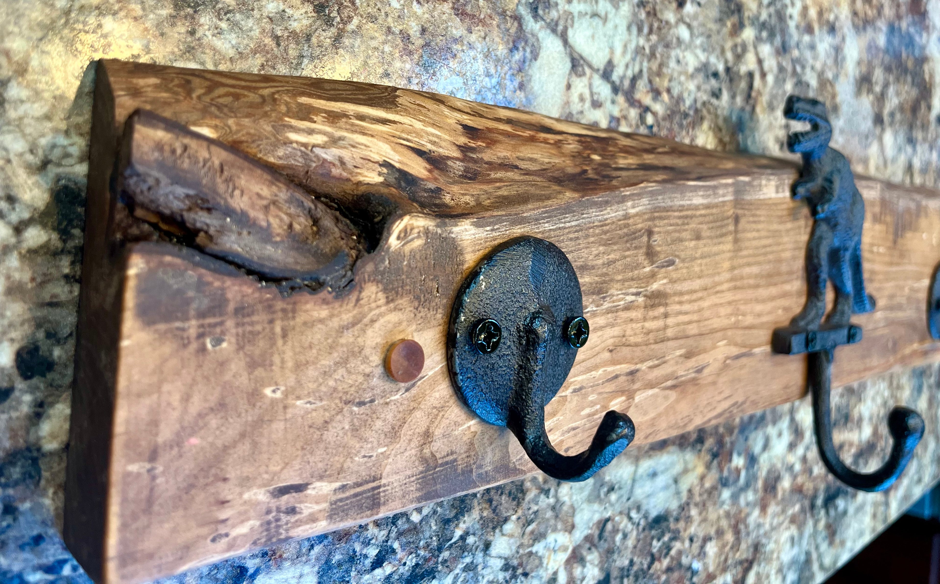 Roars & Hooks Dinosaur Coat Rack – Live Edge Plum Wood (24")