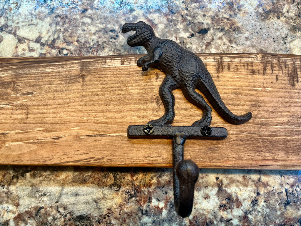Roars & Hooks Dinosaur Coat Rack – Live Edge Plum Wood (24")