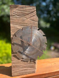 Handmade Walnut Desk Clock with Upcycled Saw Blade: Rustic Man Cave Decor