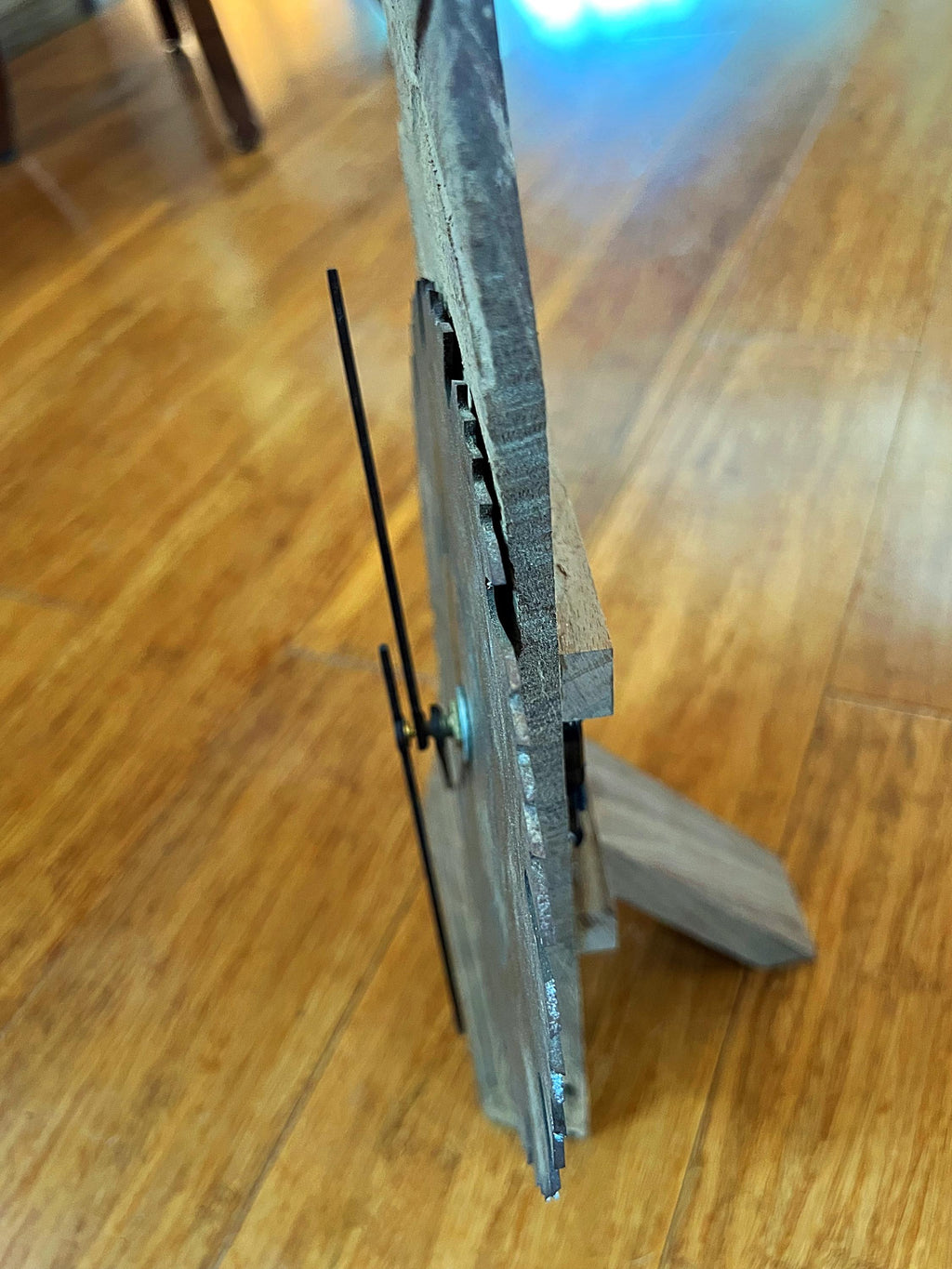 Handmade Walnut Desk Clock with Upcycled Saw Blade: Rustic Man Cave Decor