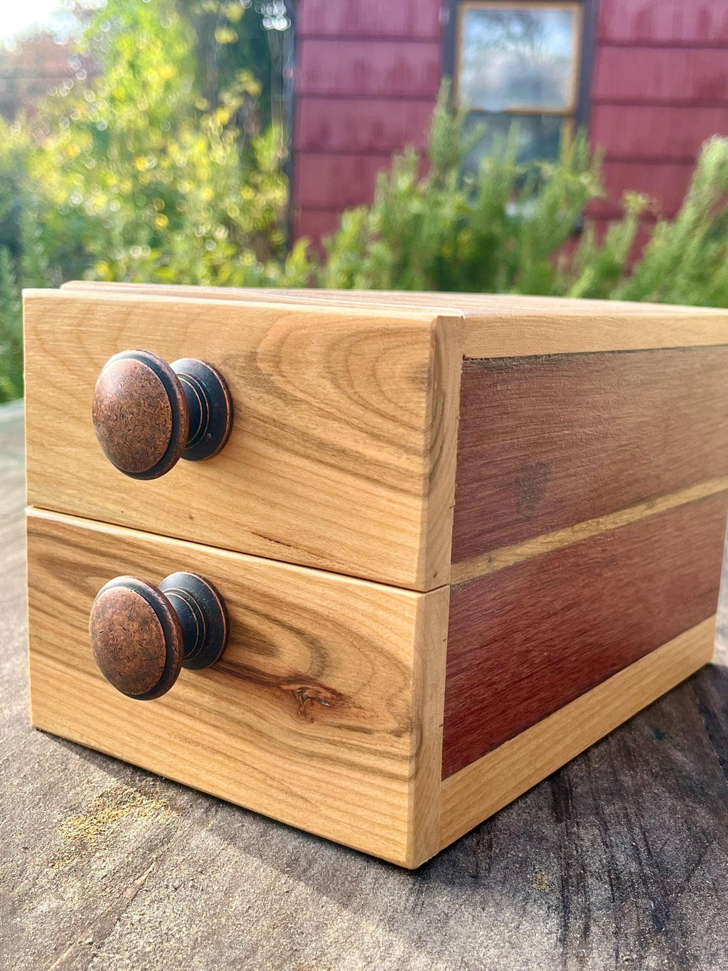 Handcrafted Padauk Wood Jewelry Box: Apple Wood Fronts & Cedar Drawers