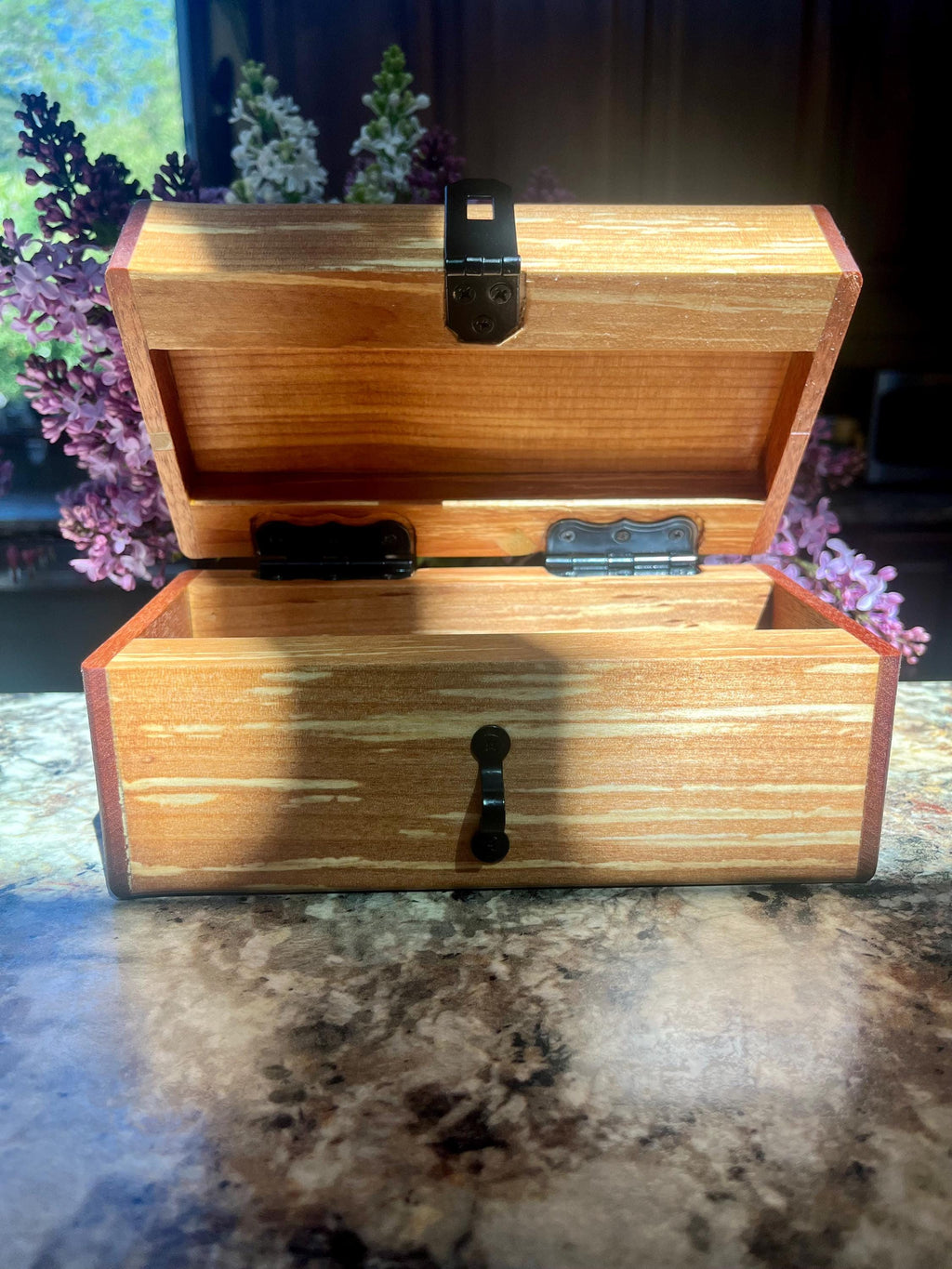 Handmade Alder & Mahogany Jewelry Box: Tung Oil Finish, Sparkle Black Felt