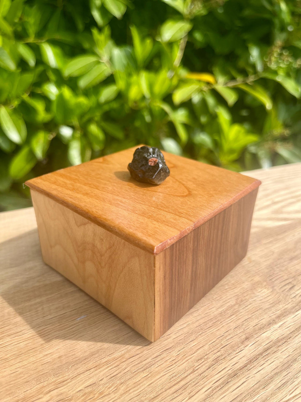 Handcrafted Wood Jewelry Box: Oregon Agate, Salvaged Cherry Lid
