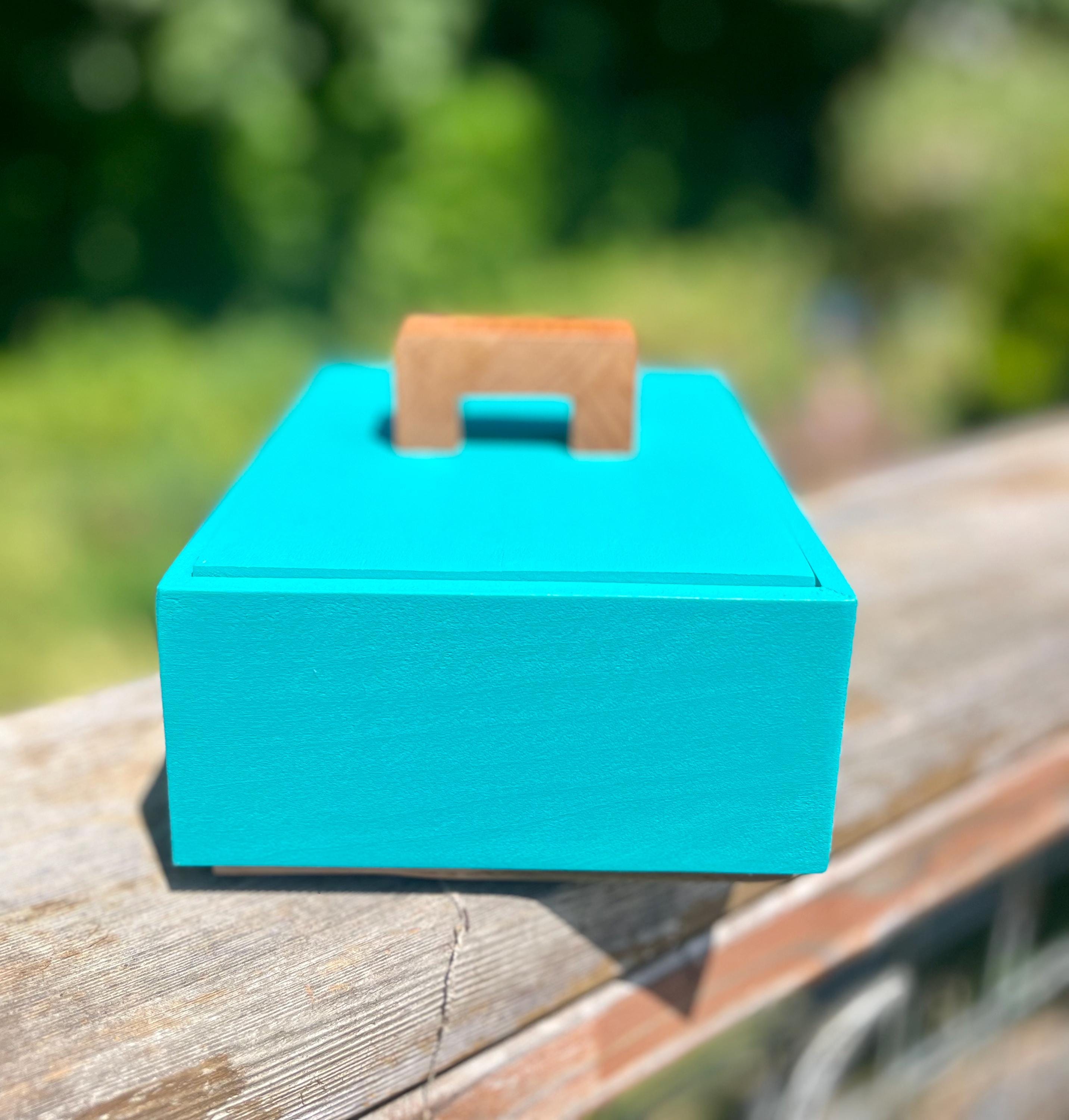 Hand-Painted Alder wood Jewelry Box: Oak Base, Petrified Wood Pull