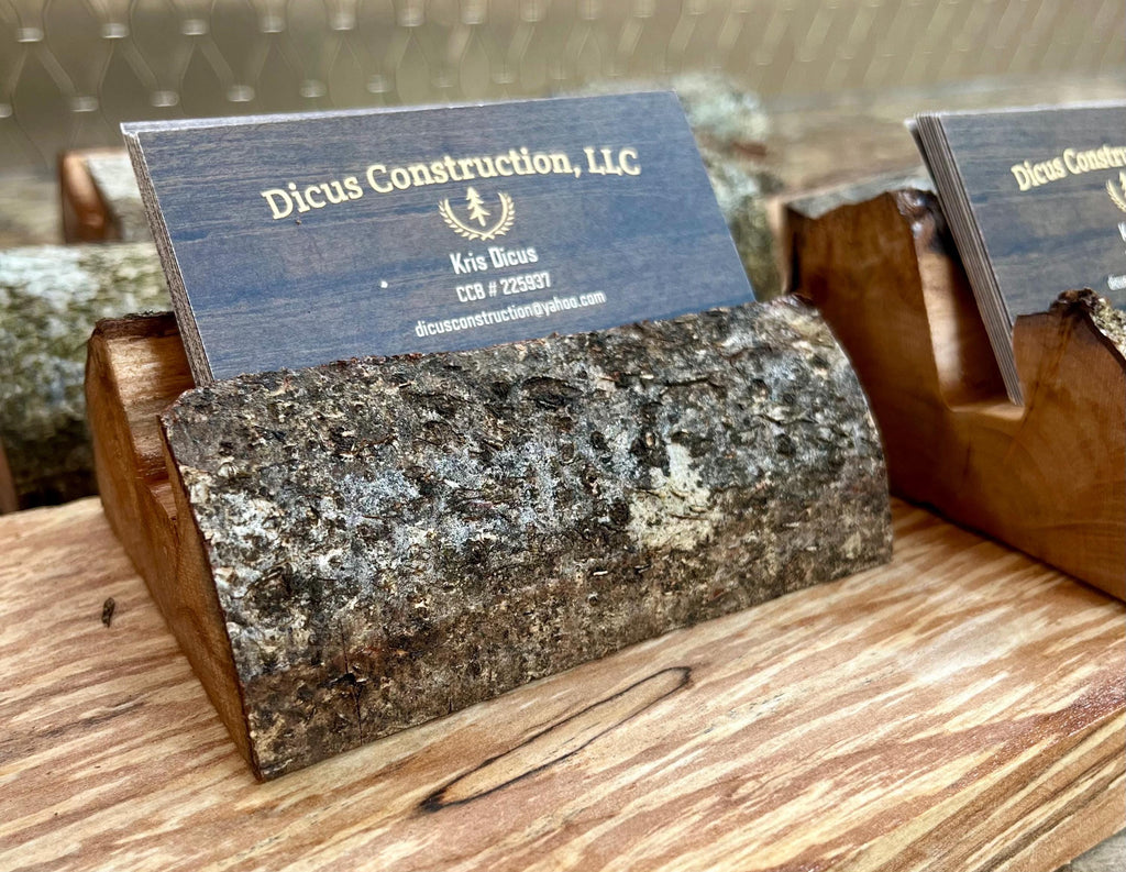 Handmade Plum Wood Business Card Holder: Rustic Desk Decor