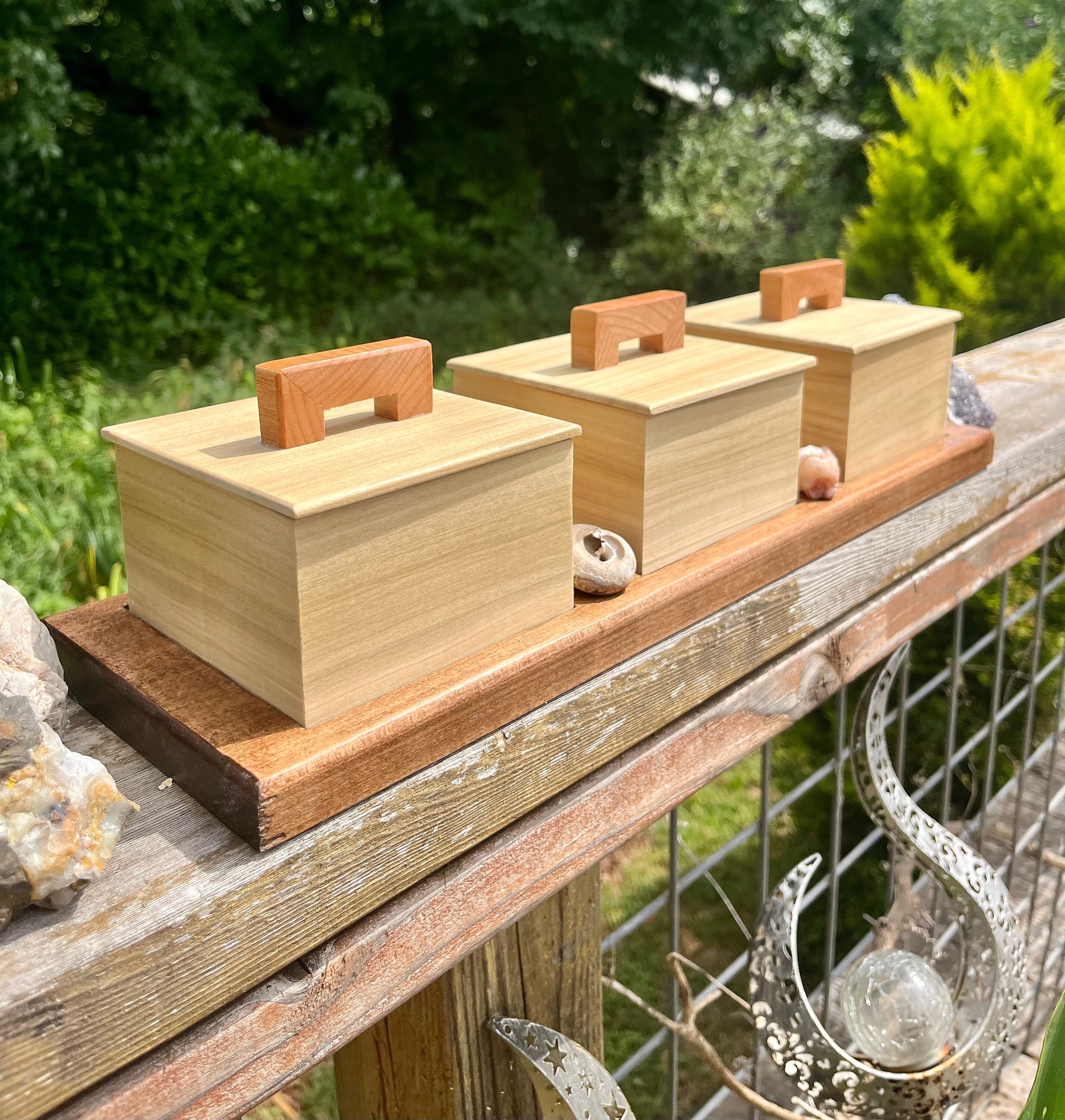 Up-cycled Wood Box Set: Poplar Boxes on Reclaimed Mahogany Tray