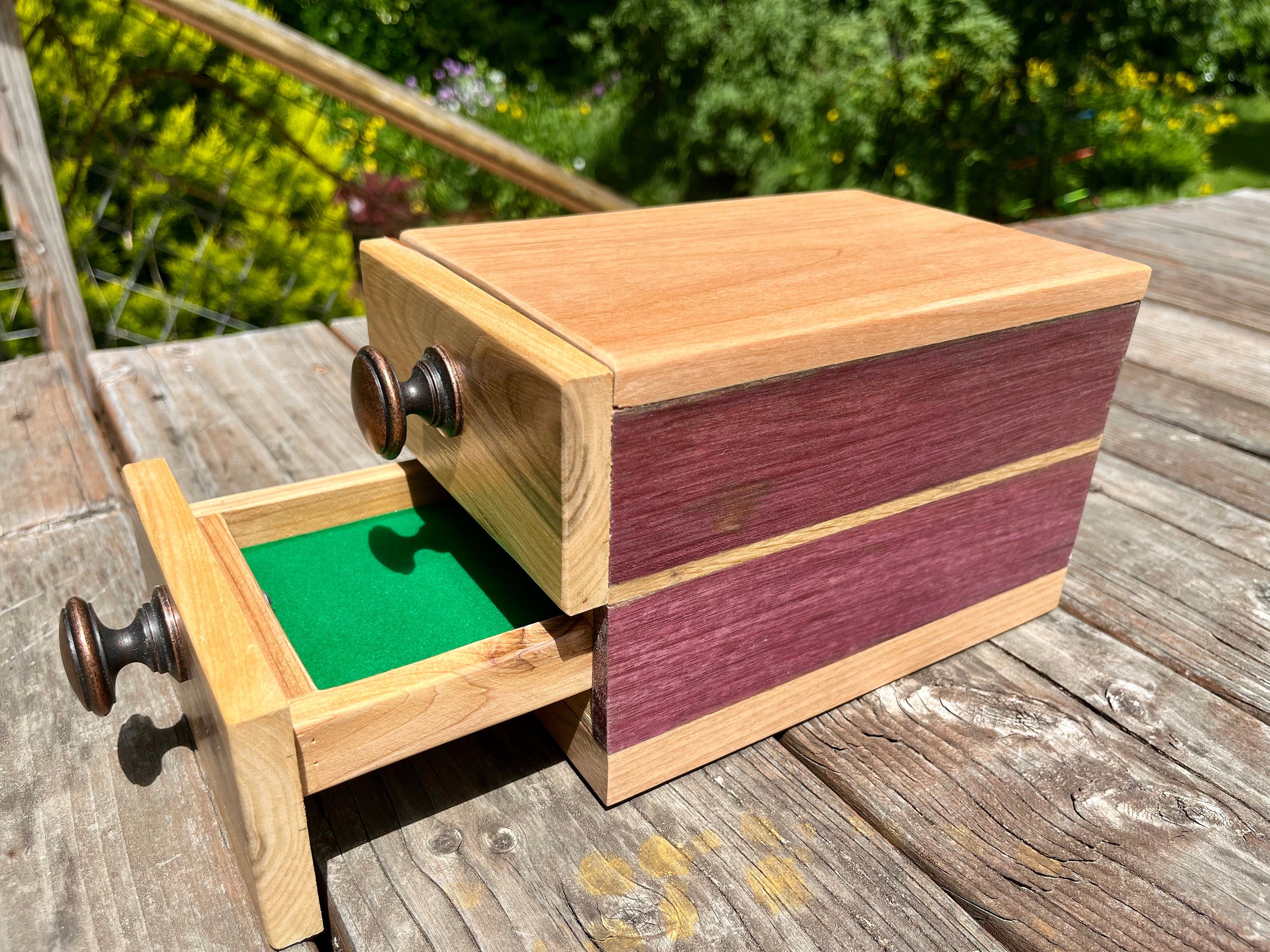 Handcrafted Padauk Wood Jewelry Box: Apple Wood Fronts & Cedar Drawers