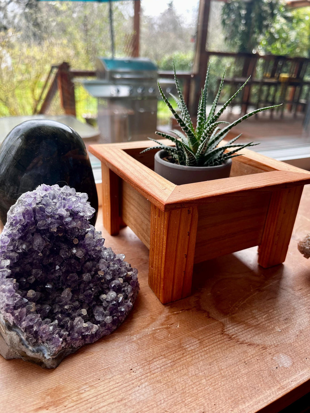 Mini Cedar Plant Stand: Rustic Reclaimed Wood Riser for 3-4" Pots