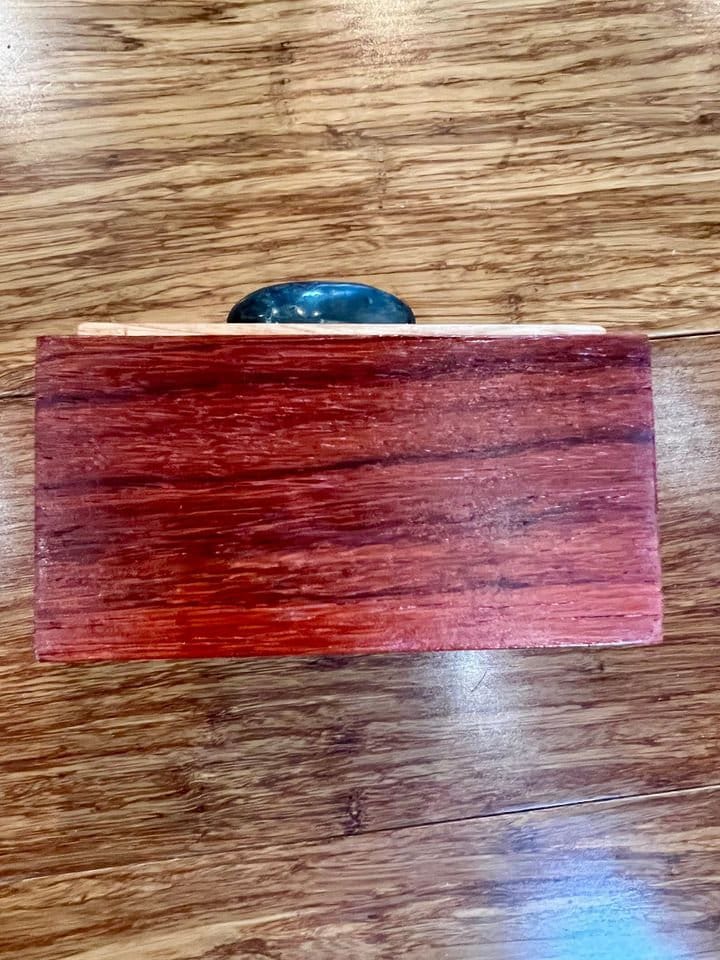 Handmade Padauk Wood Jewelry Box: Plum Wood Lid, Hematite Pull