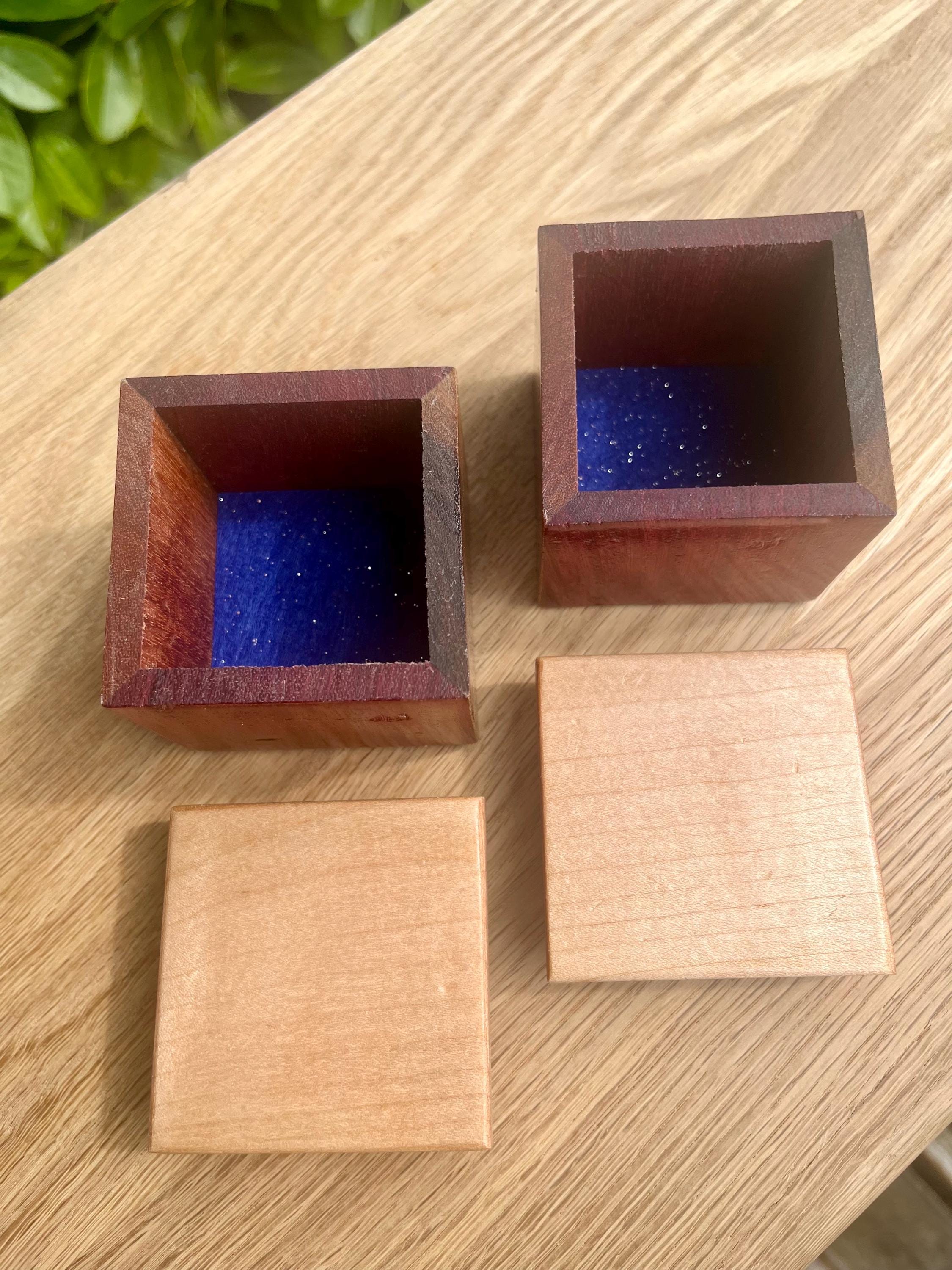 Handmade Wood Jewelry Boxes: Mahogany, Purpleheart & Walnut, Maple Lids - Set of 2