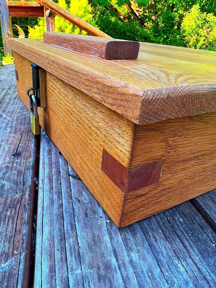 Solid Oak Locking Storage Box: Ipe Inlays, Felt Lined