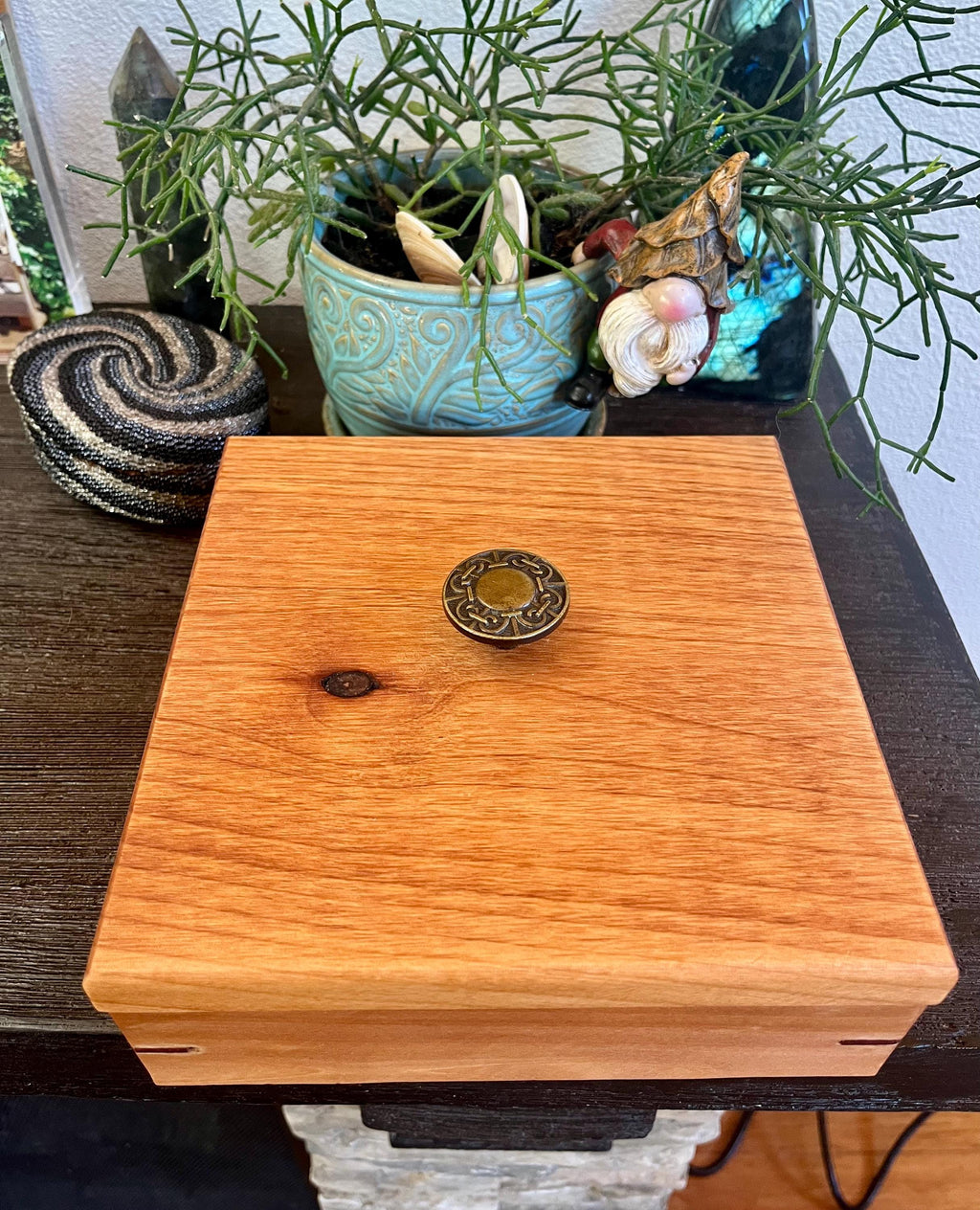 Reclaimed Cherry Wood Jewelry Box: Vintage Handle, Cedar Dividers