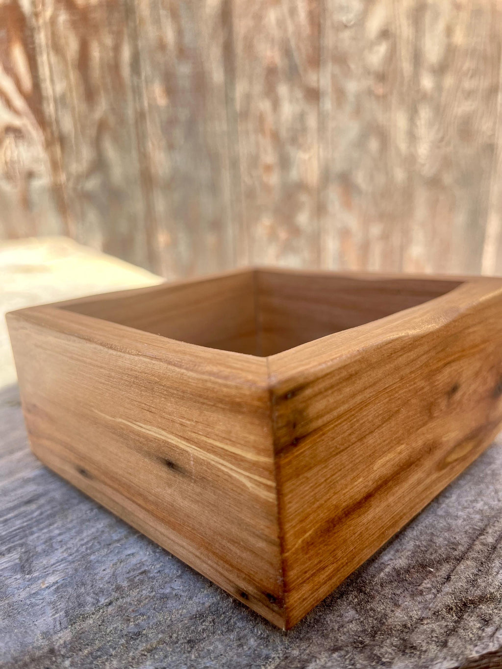 Handmade Plum Wood Ring Tray | Live Edge Jewelry Dish, Blue Felt Lined