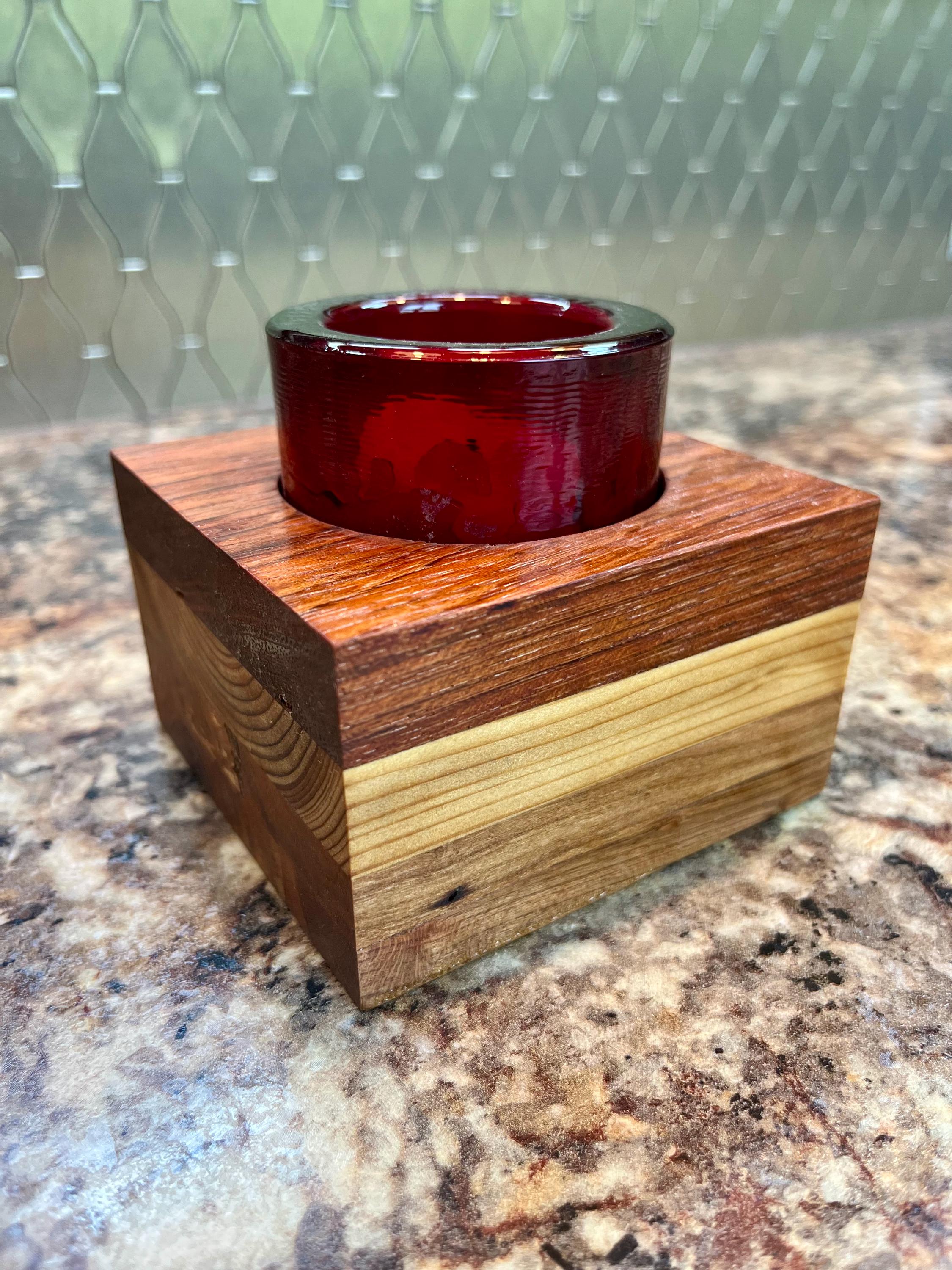 Oak, Maple and Teak Wood Plant or Candle Holder