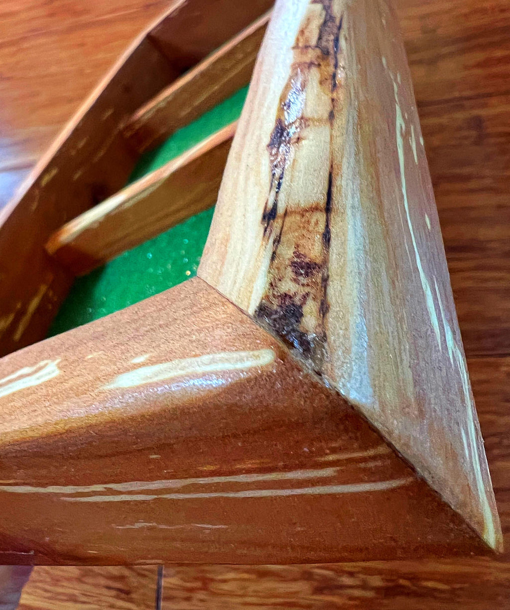 Handmade Live-Edge Apple Wood Jewelry Tray: Green Sparkle Felt Lined