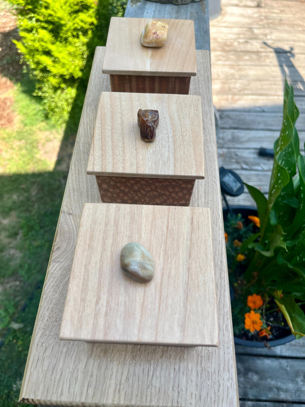 Handmade Leopardwood Box Set: Oregon Agate Pulls, Oak Tray