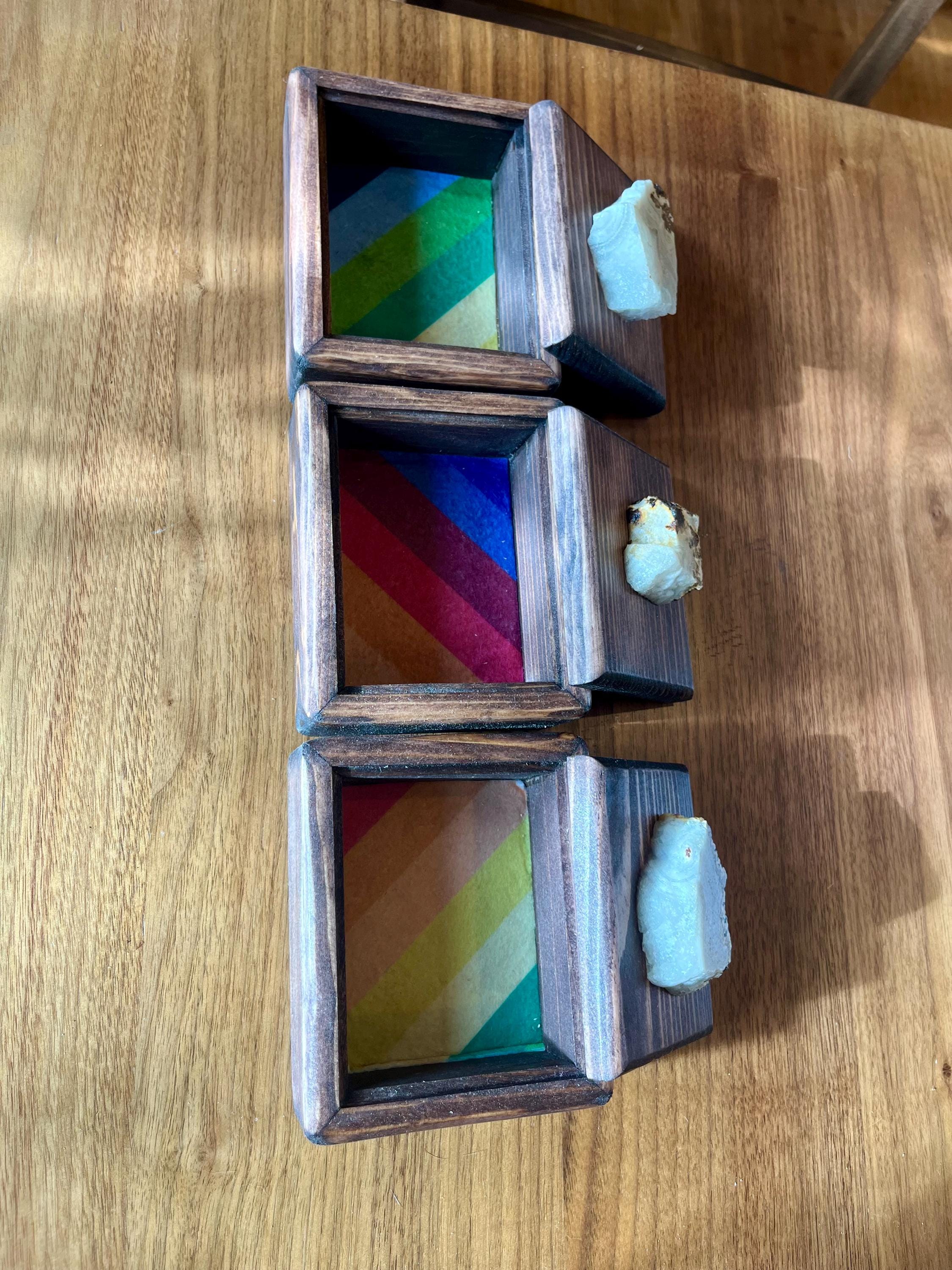Handmade Spruce Wood Jewelry Box Set – Oregon Thunderegg Pulls, Rainbow Felt Lined