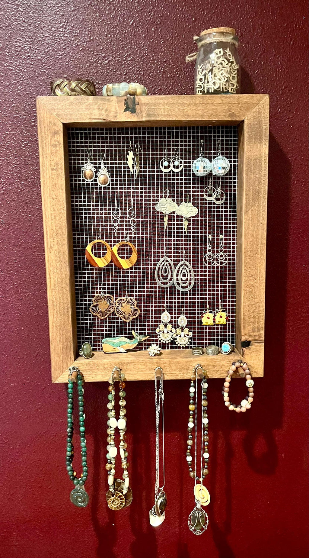 Alder Wood Jewelry Display | Wall-Hanging or Countertop Stand | Hardware Included