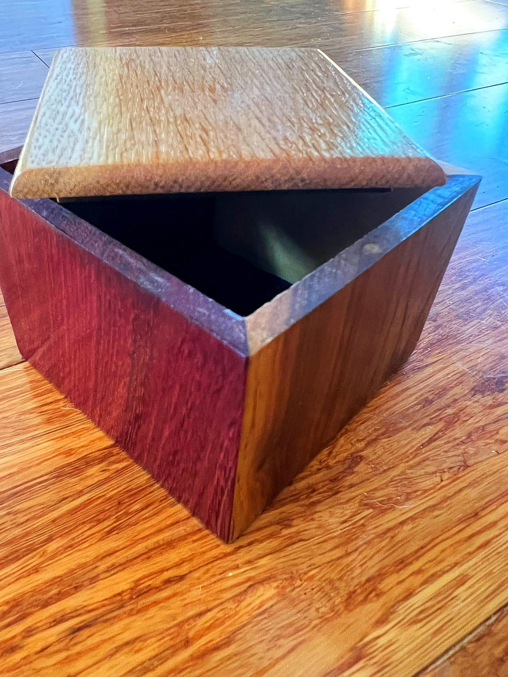 Handmade 5-Wood Keepsake Box: Black Sparkle Felt Lining, Tung Oil Finish