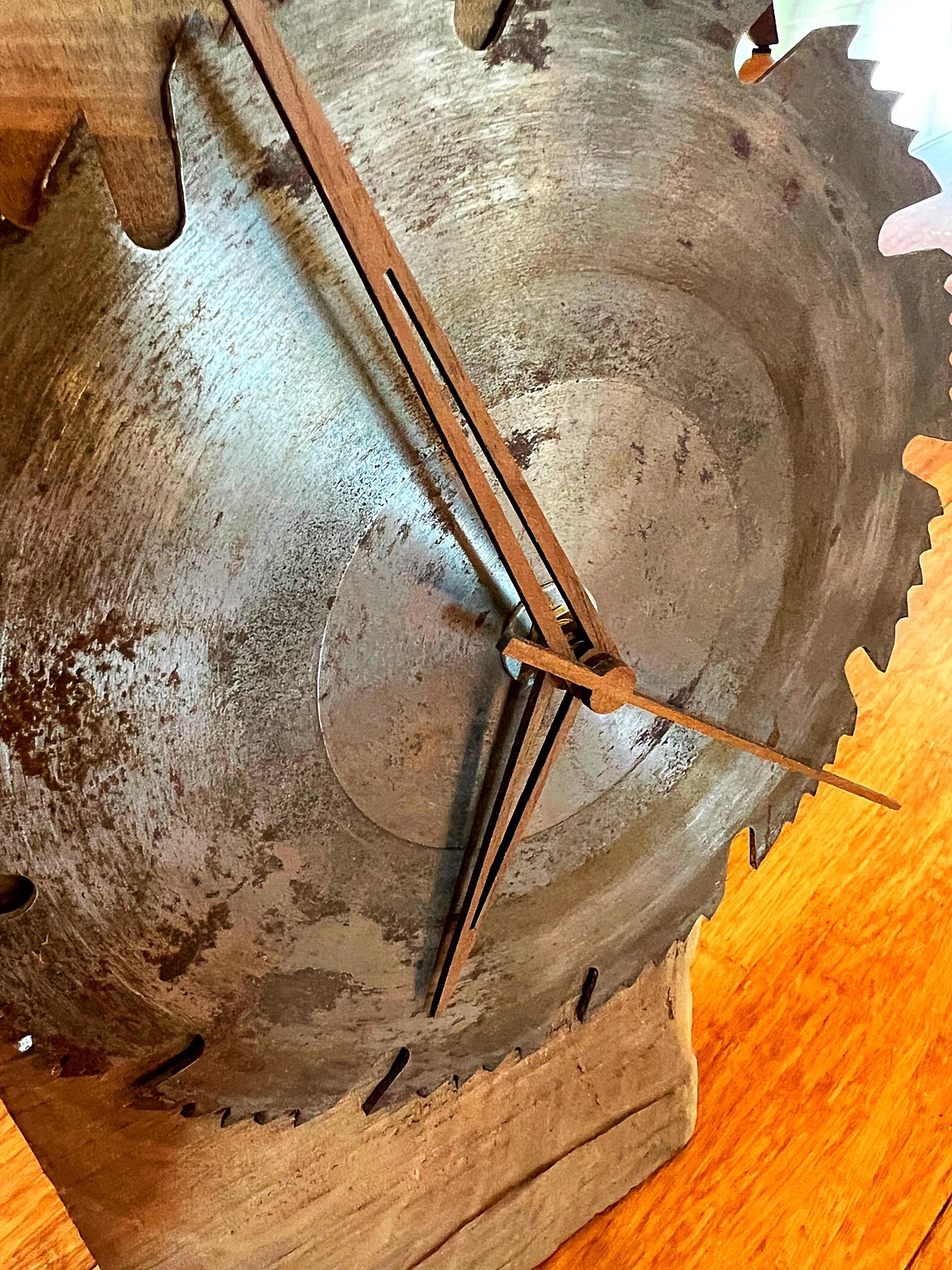 Handmade Walnut Desk Clock with Upcycled Saw Blade: Rustic Man Cave Decor