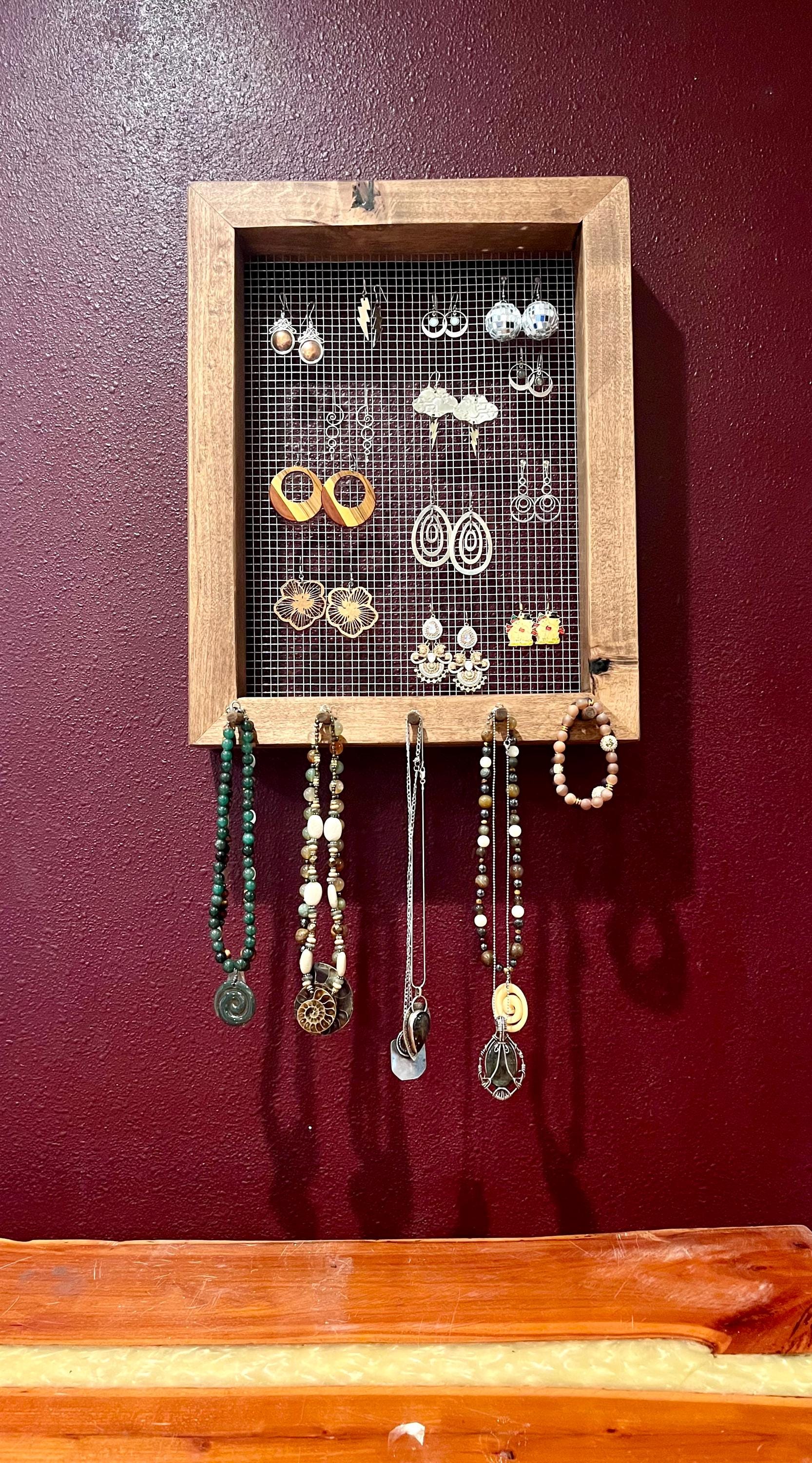 Alder Wood Jewelry Display | Wall-Hanging or Countertop Stand | Hardware Included