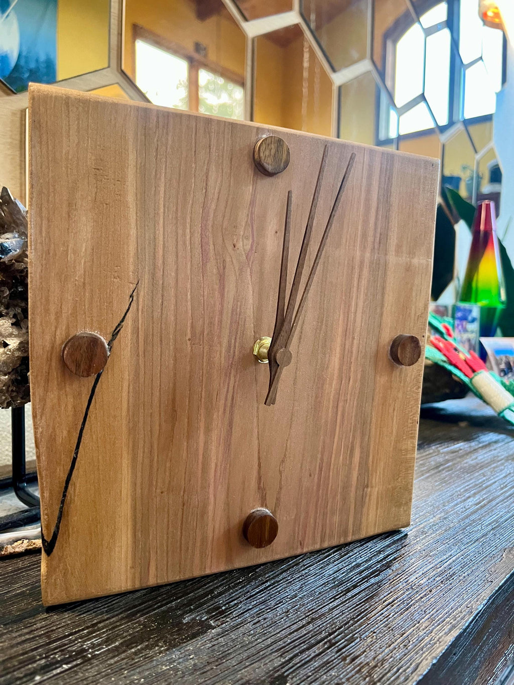 Plum wood clock with Walnut dials and hour markers